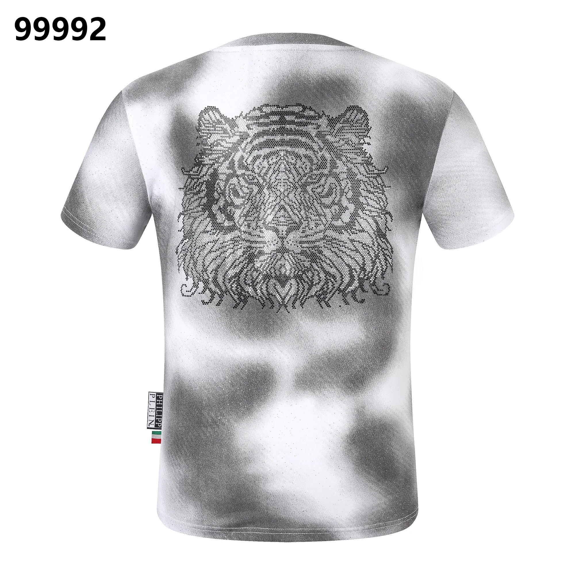 Philipp Plein Monster Skulls Crystal Back Tee Cloud Grey