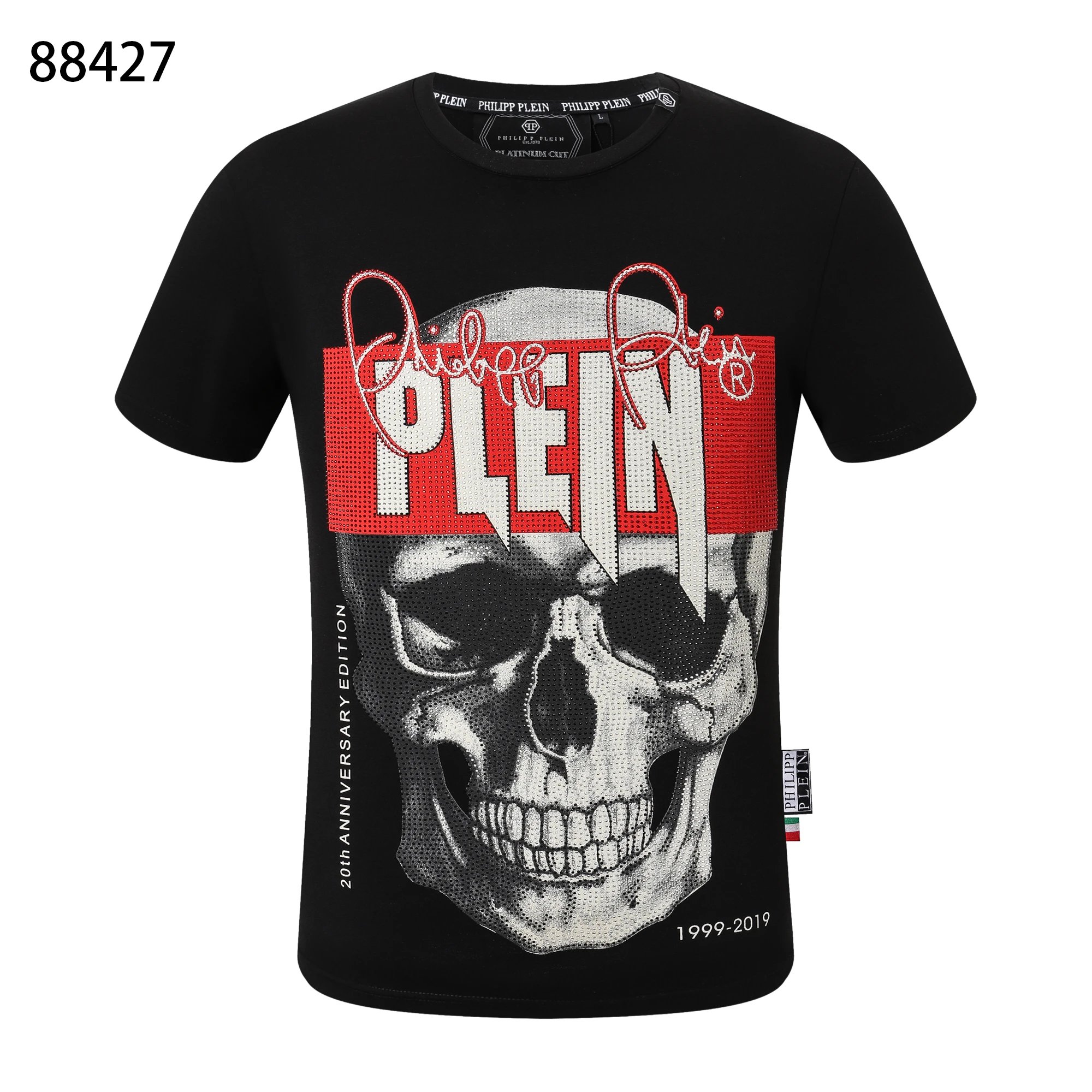 Philipp Plein Dual Skull Crystal Logo Tee Black