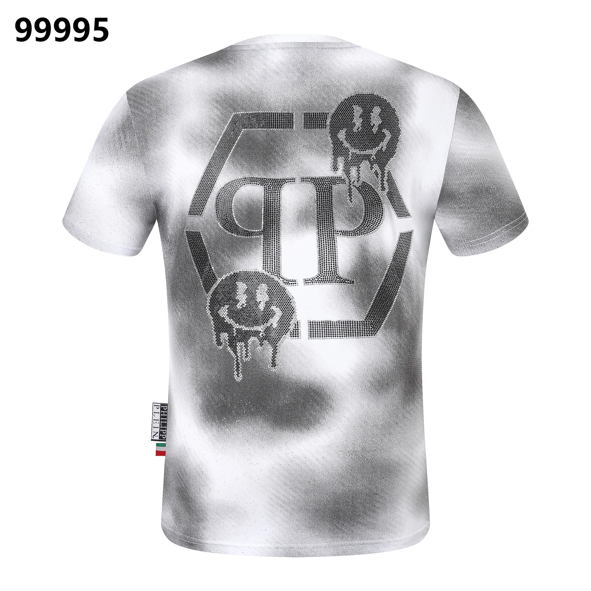 Philipp Plein Fucking Fresh Orange Edition Crystal Back Tee Cloud Grey
