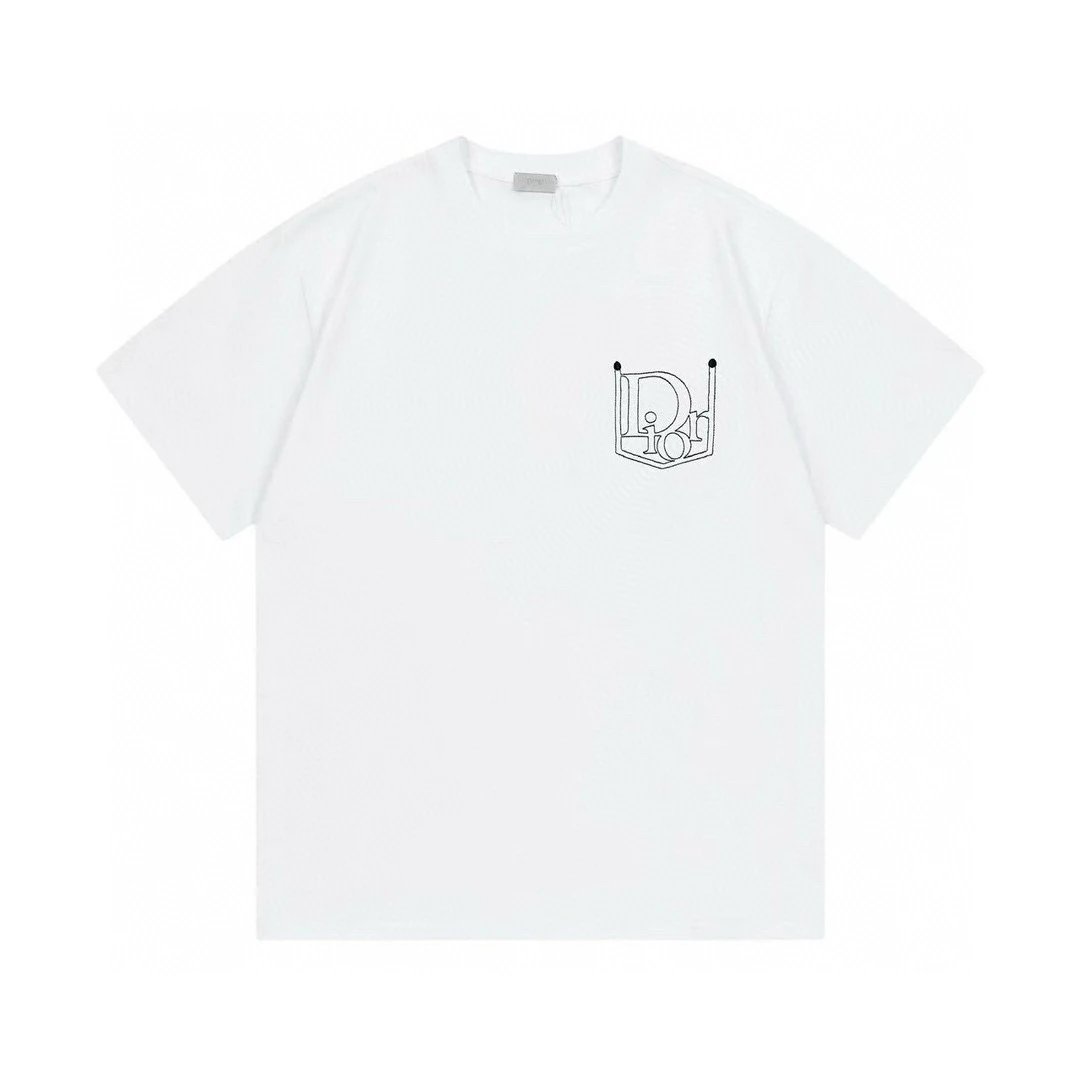 Dior Logo Embroidered Tee White