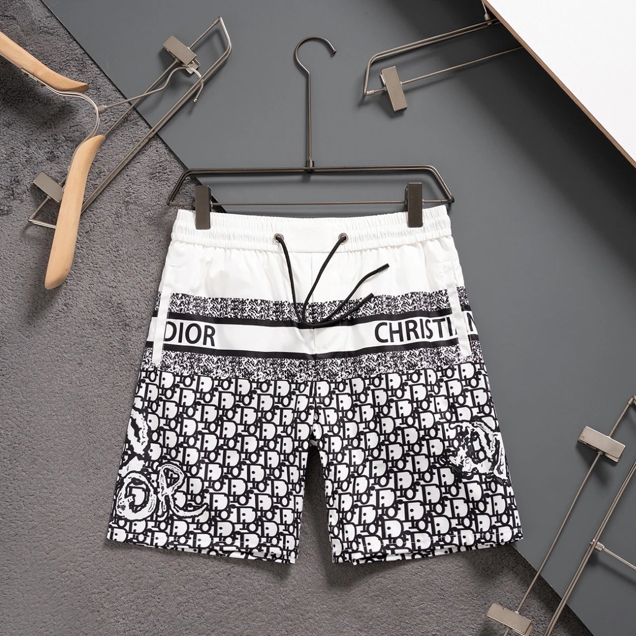 Christian Dior Oblique Colorblock Swim Shorts White/Black