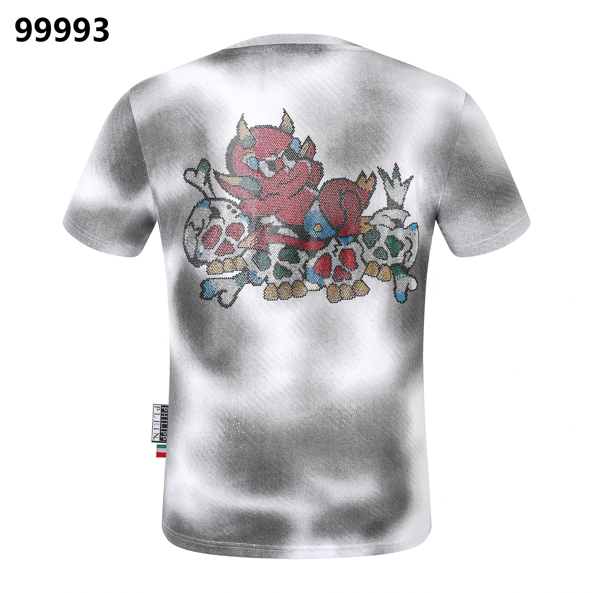 Philipp Plein Skull Gangster Playing Card Crystal Back Tee Cloud Grey