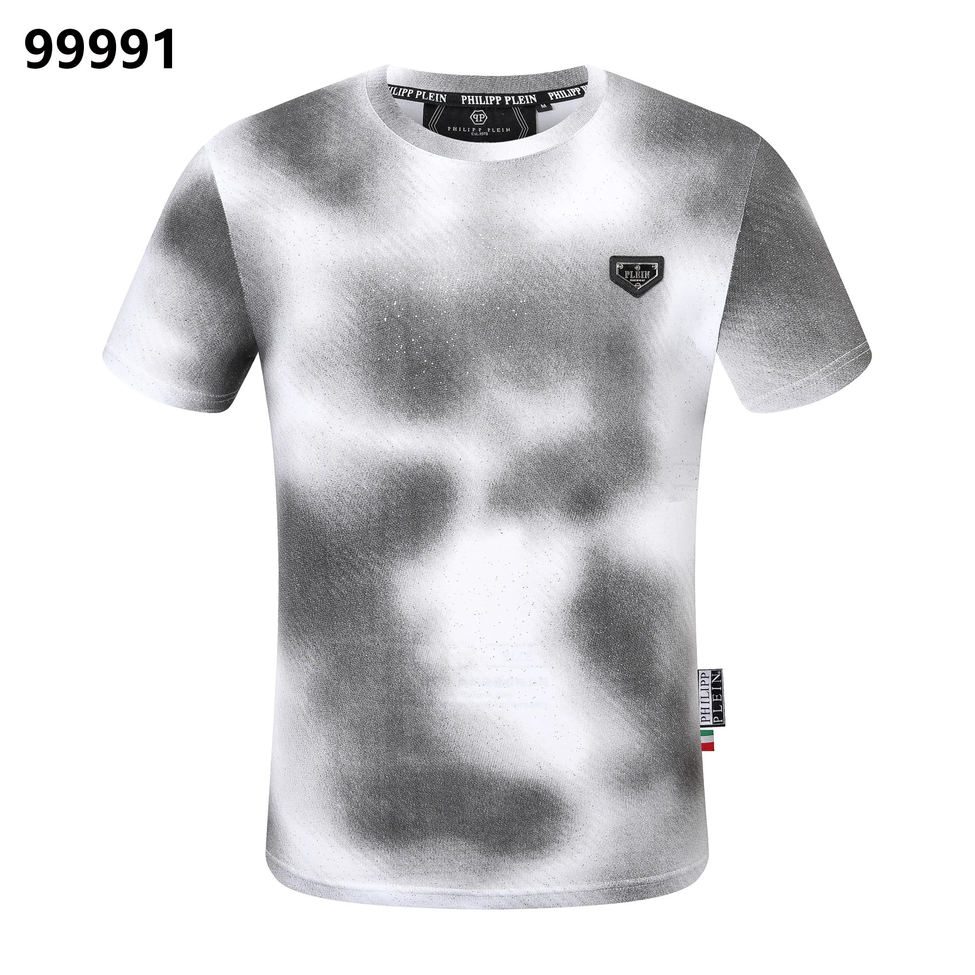 Philipp Plein Tiger Head Crystal Back Tee Cloud Grey