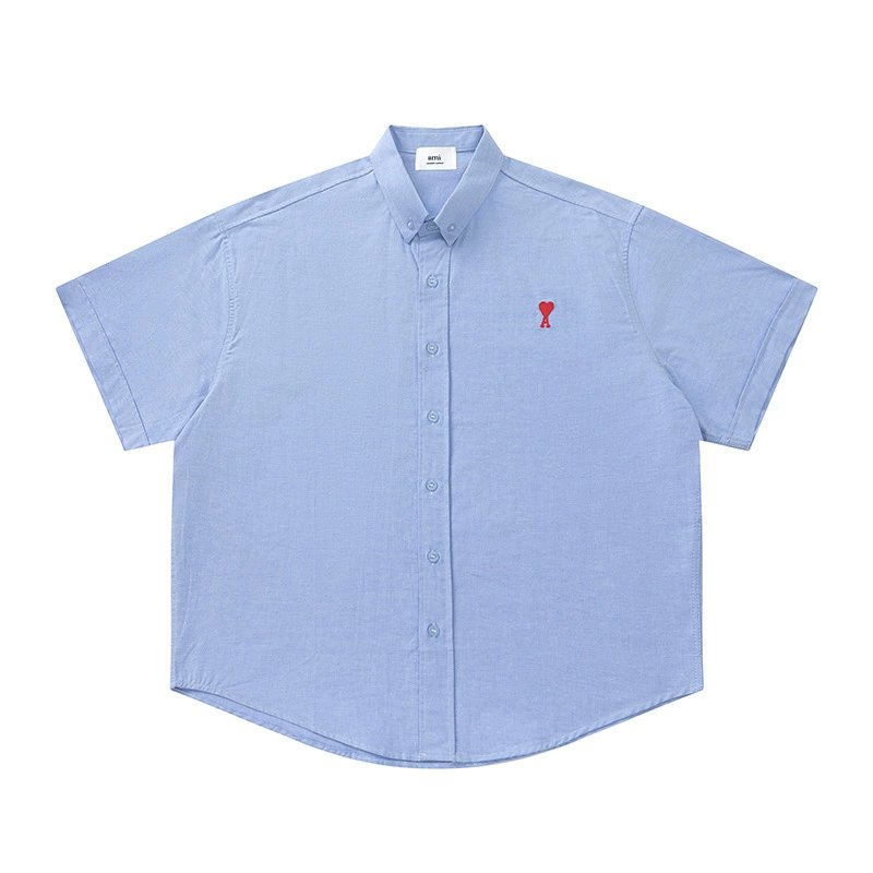 Ami Paris de Coeur Oxford Shirt Blue Red Heart