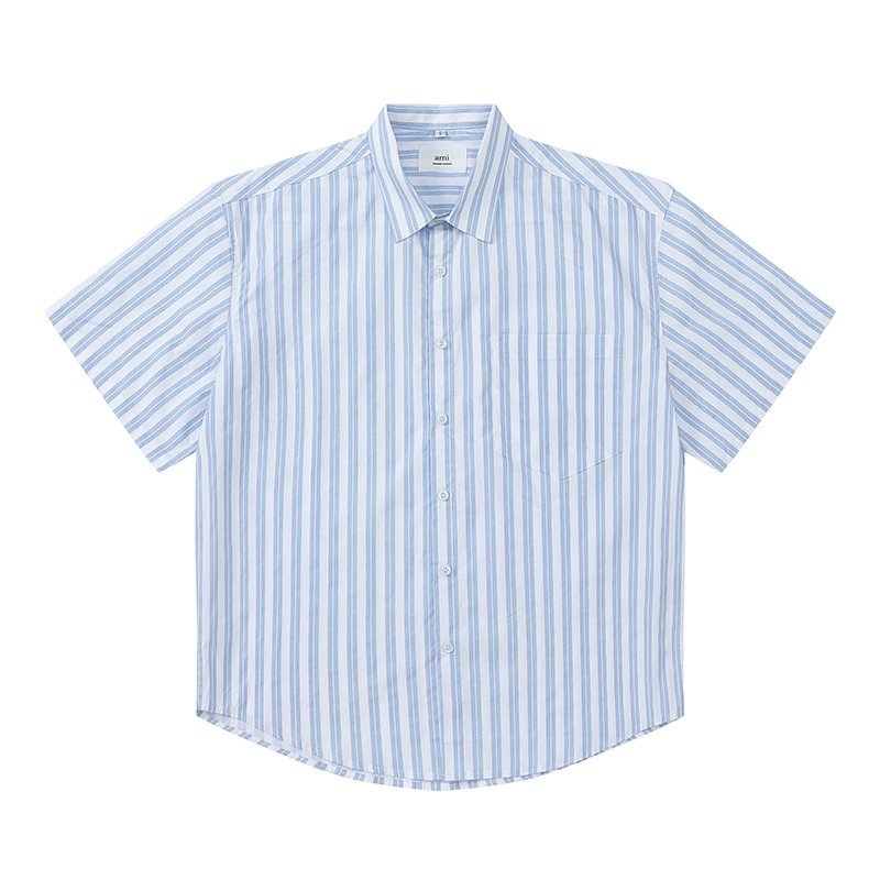Ami Paris Striped Short Sleeve Shirt Blue White