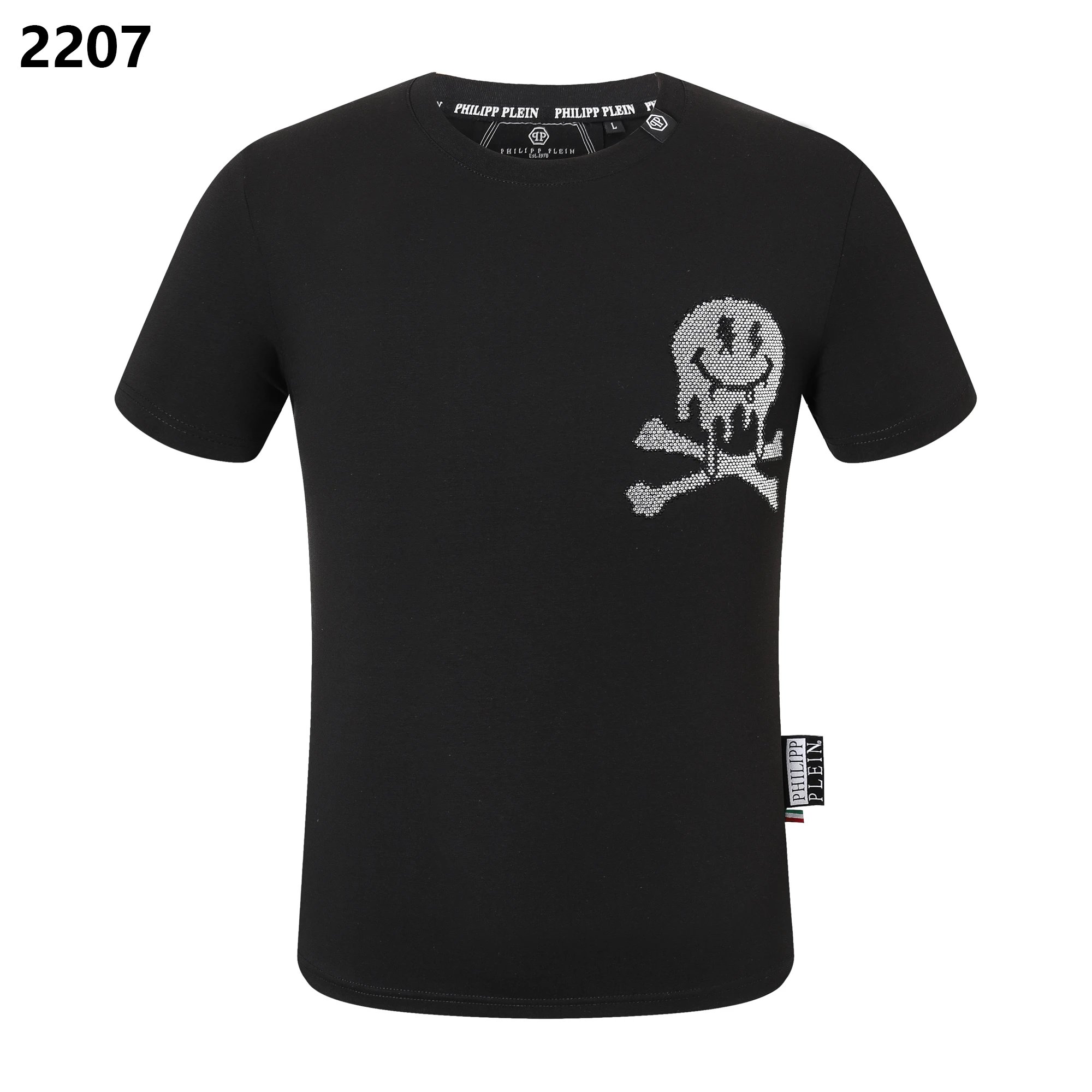 Philipp Plein Skull Crossbones Rhinestone Crystal T-Shirt Black