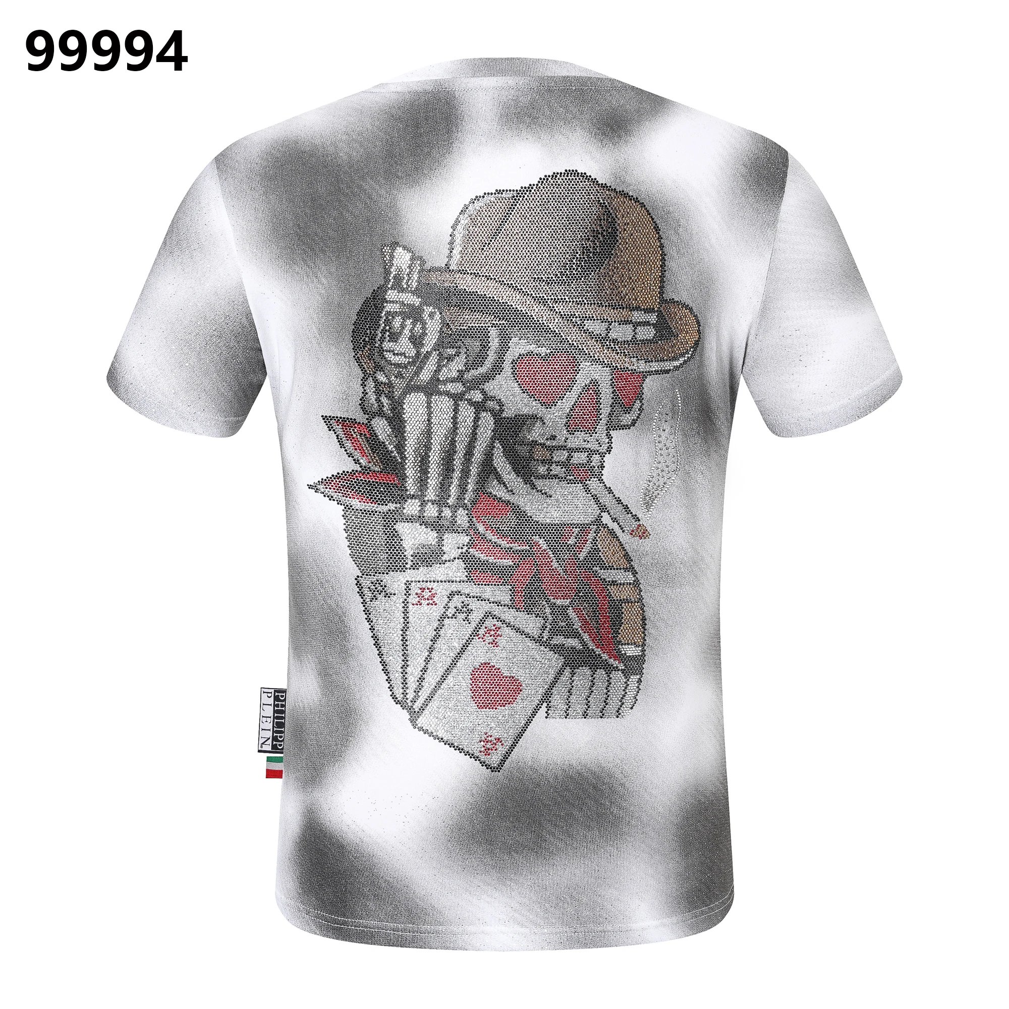 Philipp Plein PP Hexagon Smiley Crystal Back Tee Cloud Grey