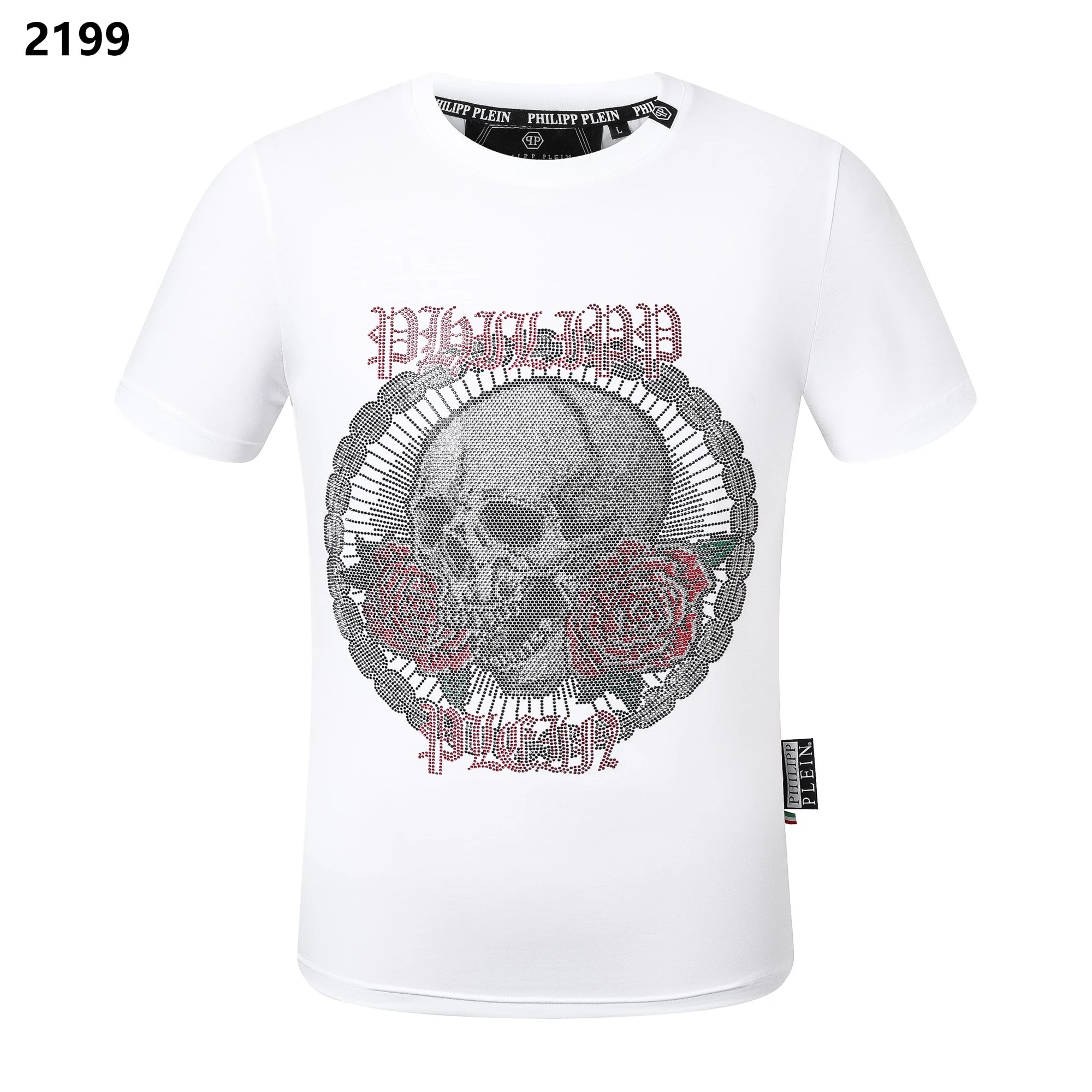 Philipp Plein Skull Rose Rhinestone Tee White