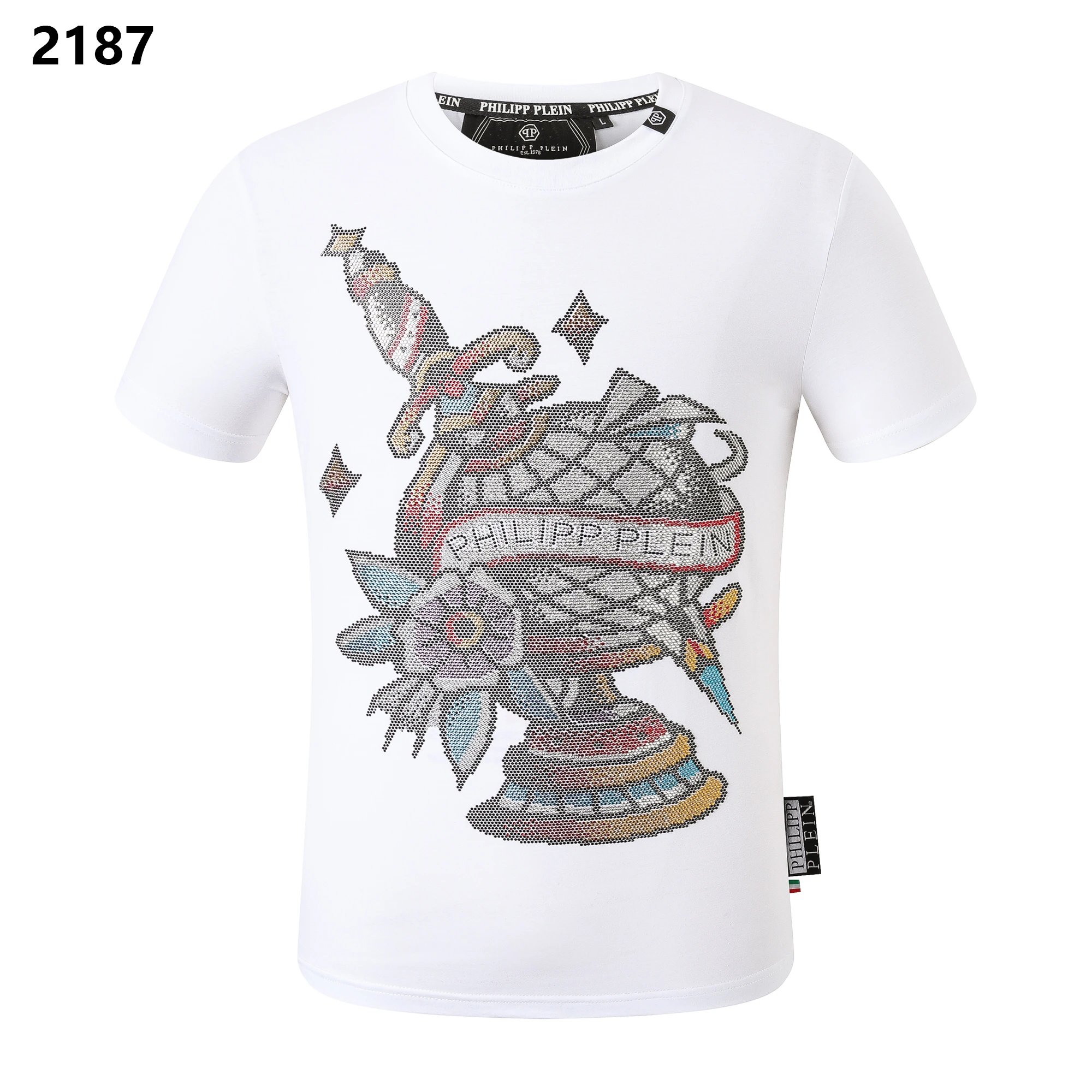 Philipp Plein Tattoo Dagger Rose Rhinestone Tee White