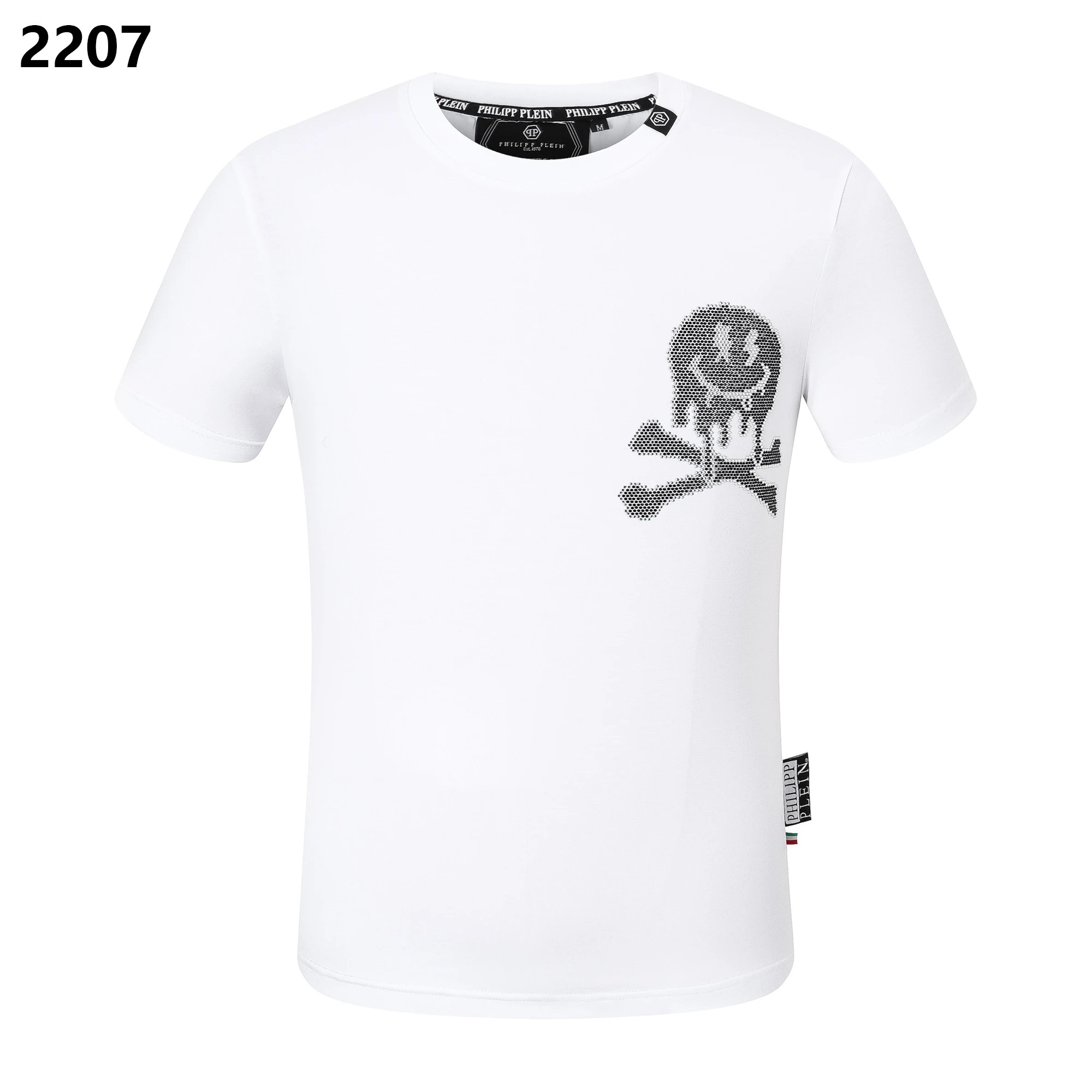 Philipp Plein Skull Crossbones Rhinestone Crystal T-Shirt White