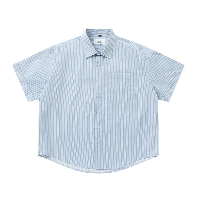 Ami Paris Stripe Oversized Shirt Light Blue White