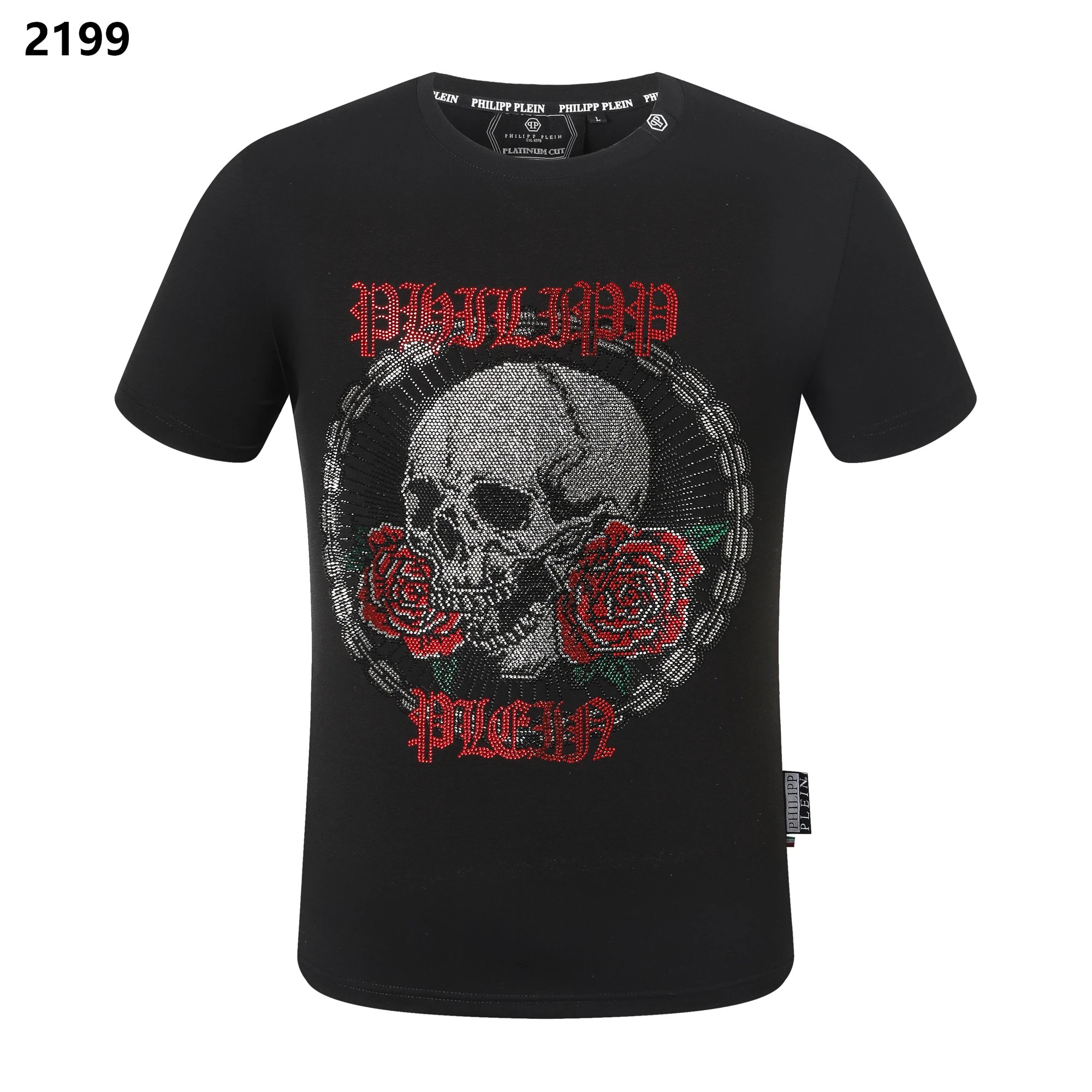 Philipp Plein Skull Rose Rhinestone Tee Black