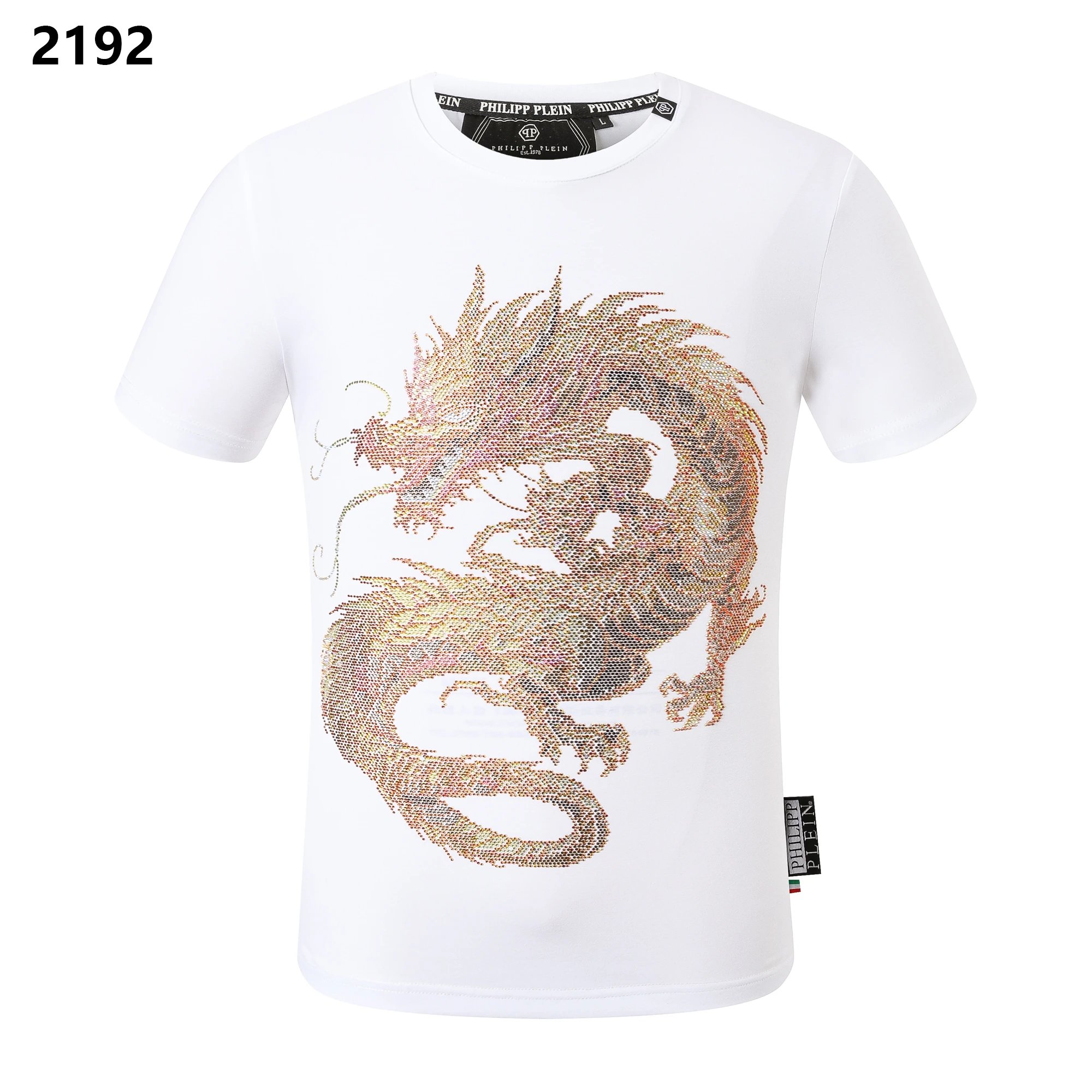 Philipp Plein Gold Dragon Rhinestone Tee White
