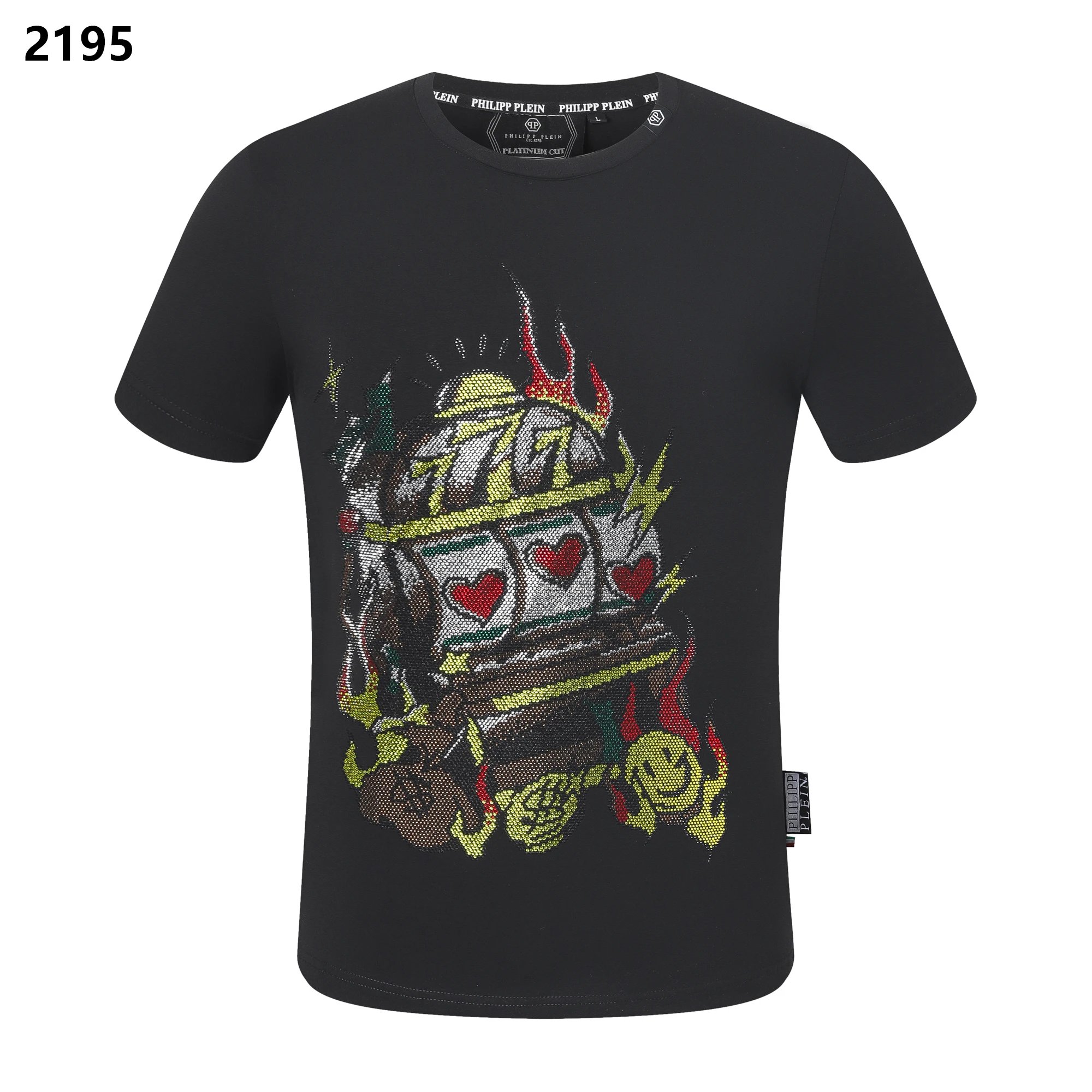 Philipp Plein Slot Machine Flame Rhinestone Tee Black