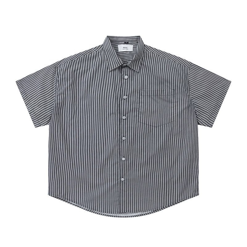Ami Paris Stripe Oversized Shirt Dark Navy White