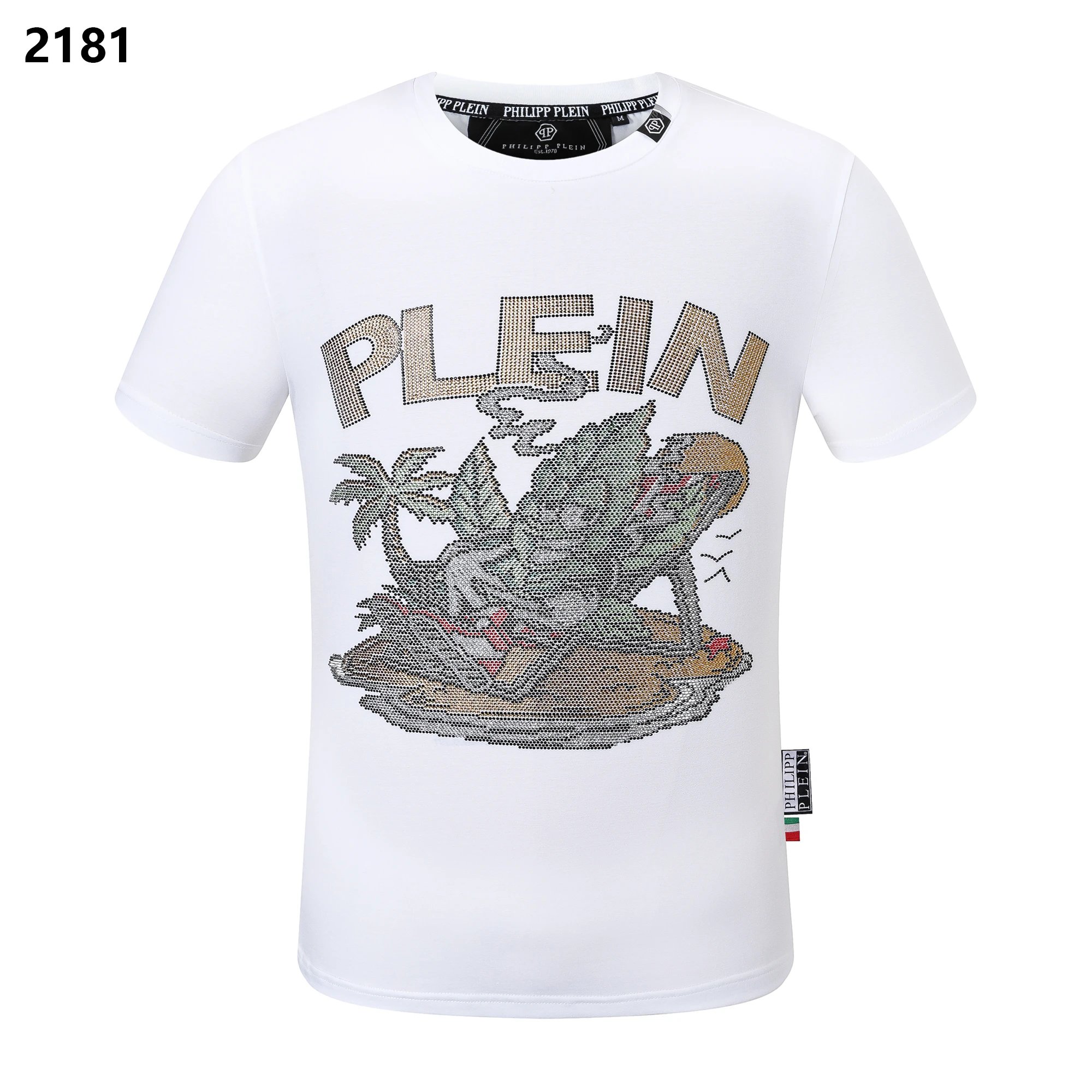 Philipp Plein Crystal Tropical Island Skull Tee White