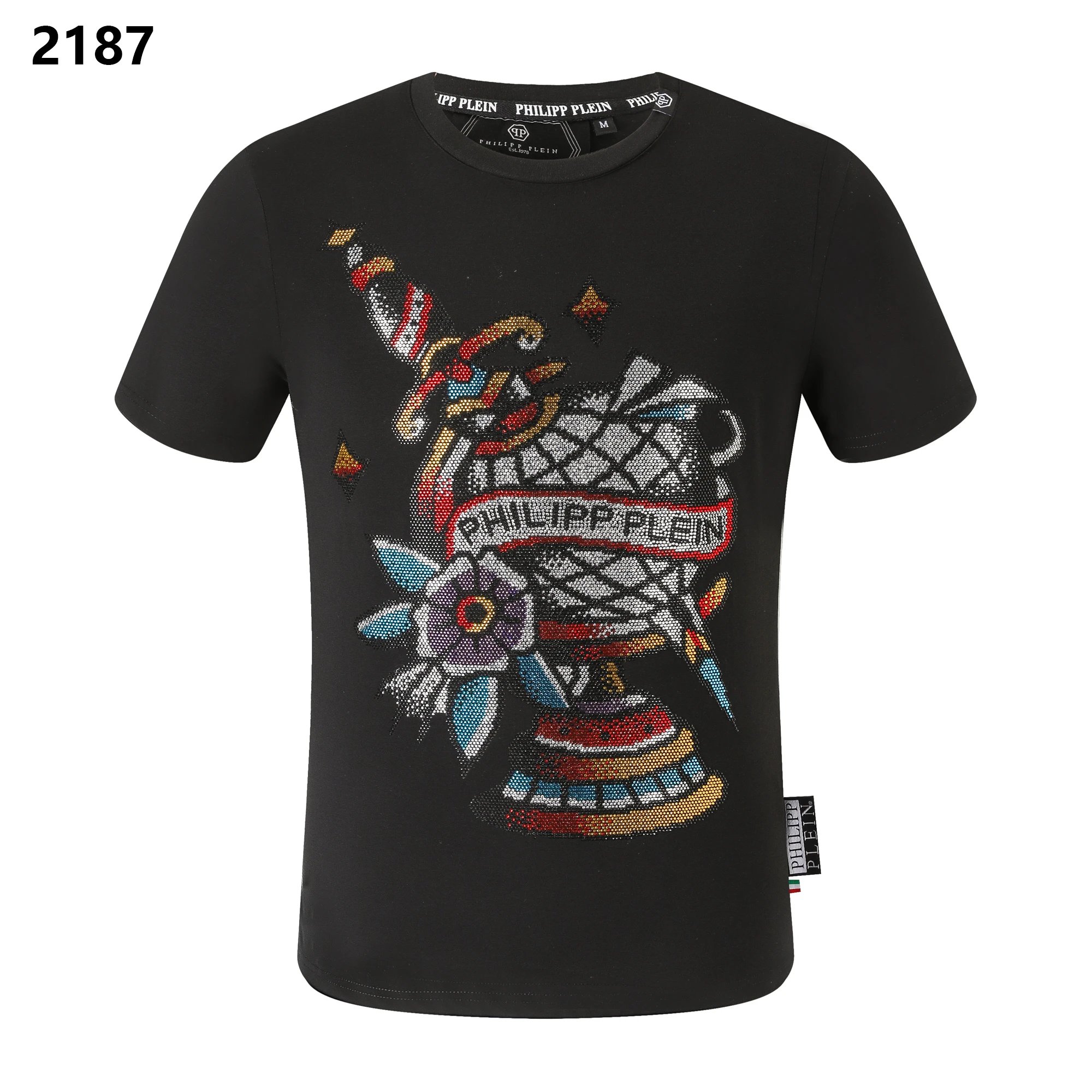 Philipp Plein Tattoo Dagger Rose Rhinestone Tee Black