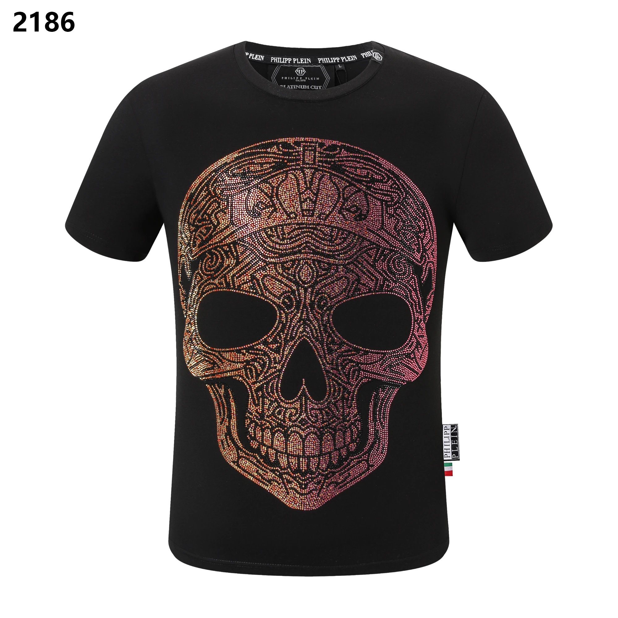 Philipp Plein Crystal Gradient Skull Rhinestone Tee Black