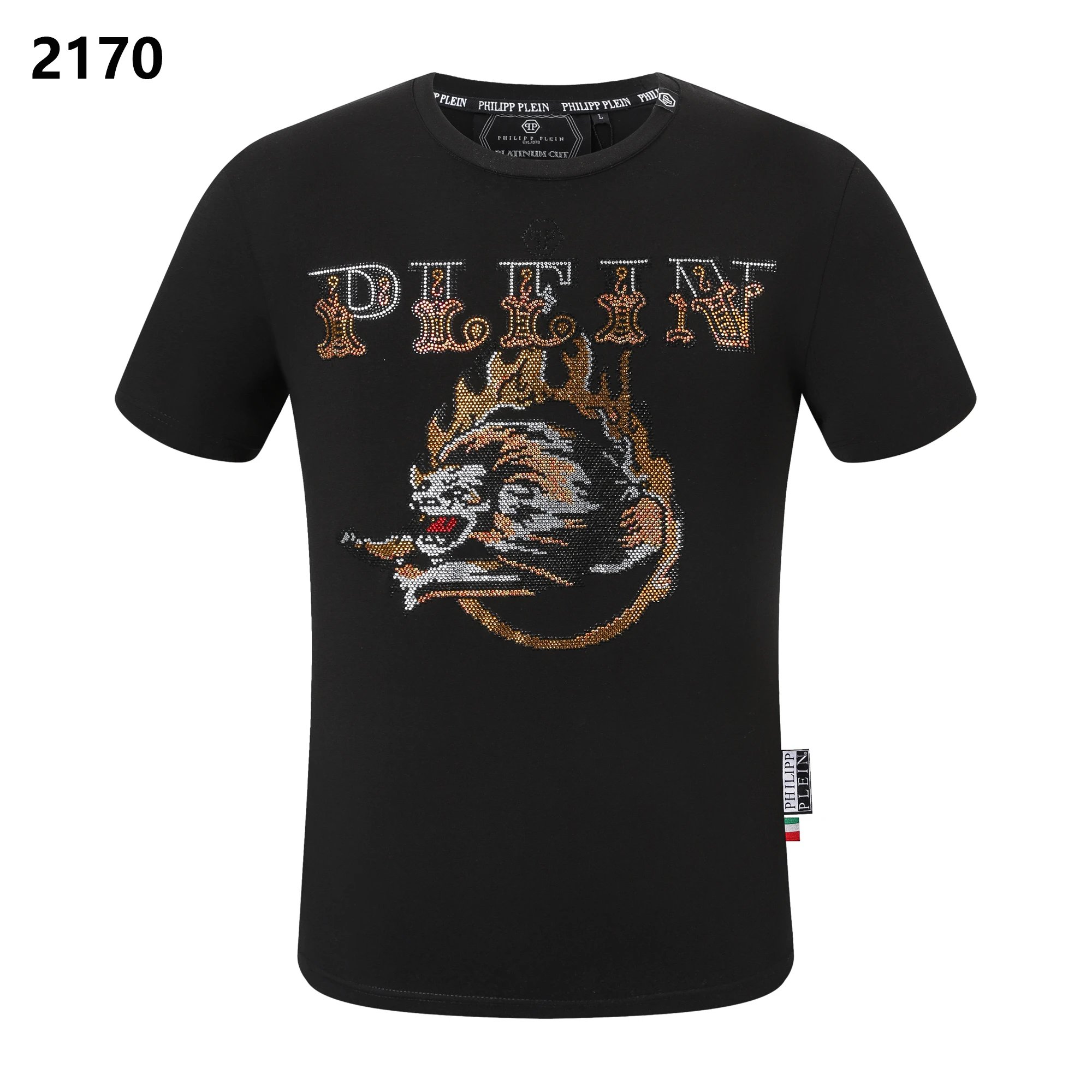 Philipp Plein Crystal Plein Tiger Rhinestone Tee Black