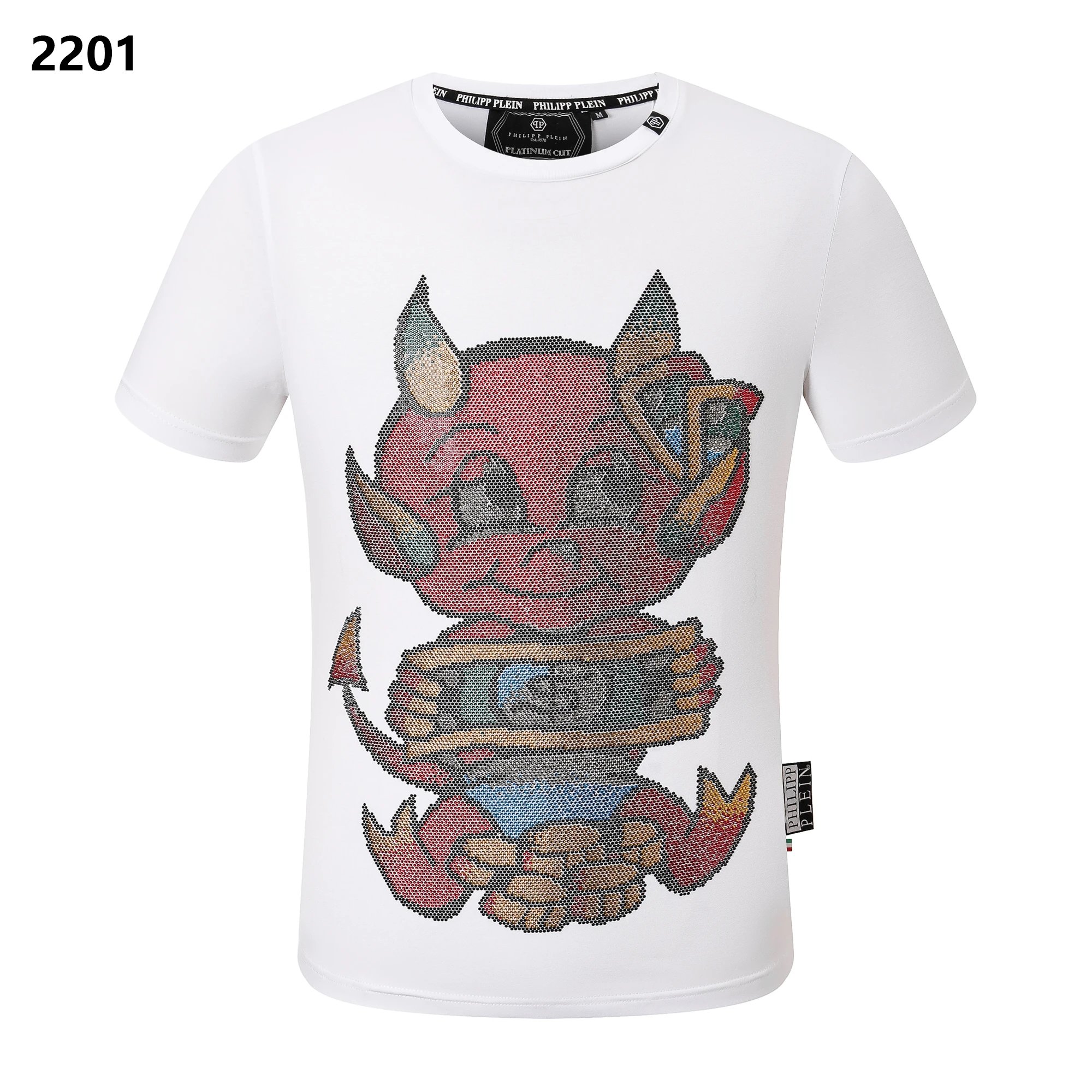Philipp Plein Devil Boy Rhinestone Crystal T-Shirt White