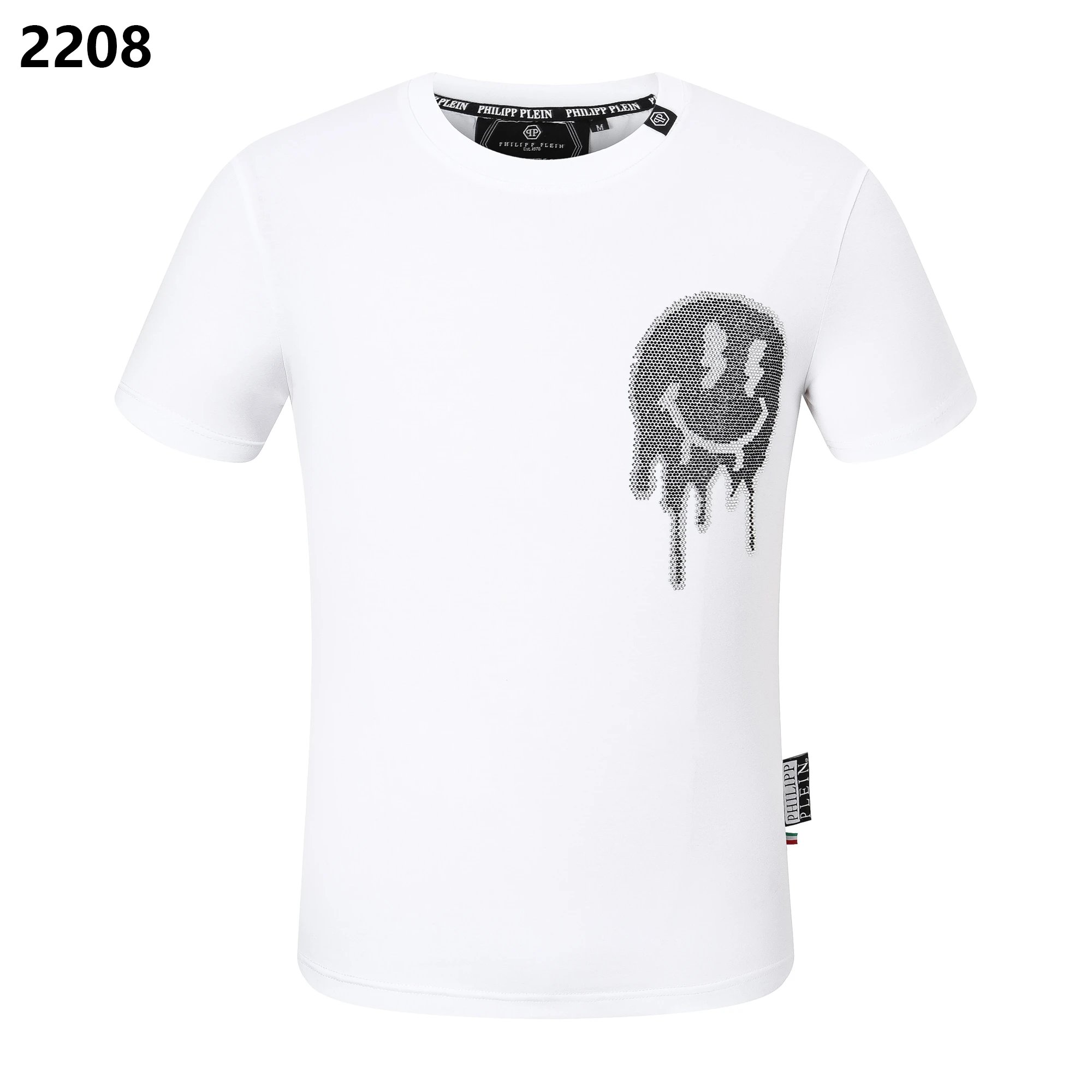 Philipp Plein Smiley Face Rhinestone Crystal T-Shirt White
