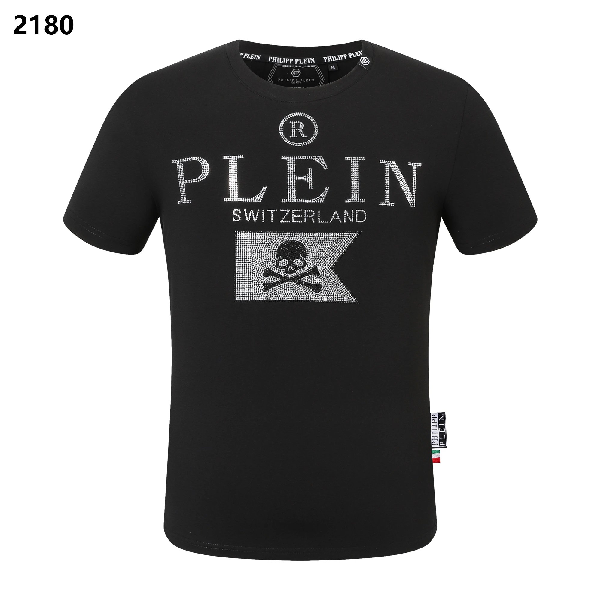 Philipp Plein Switzerland Skull Crossbones Rhinestone Tee Black