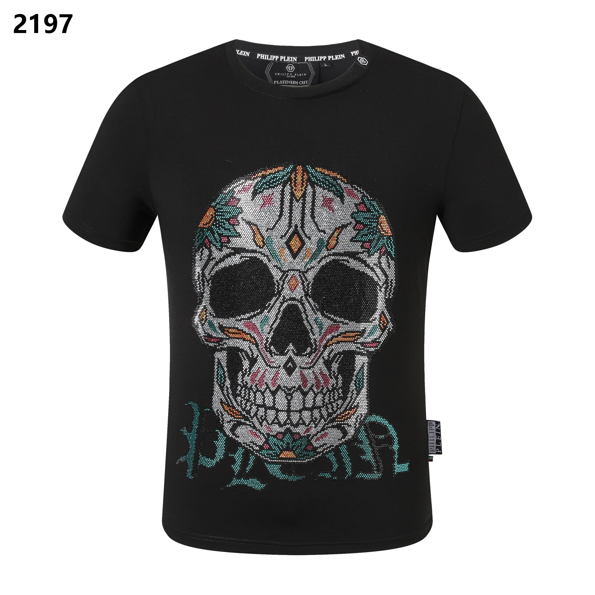 Philipp Plein Skull Colorful Rhinestone Tee Black