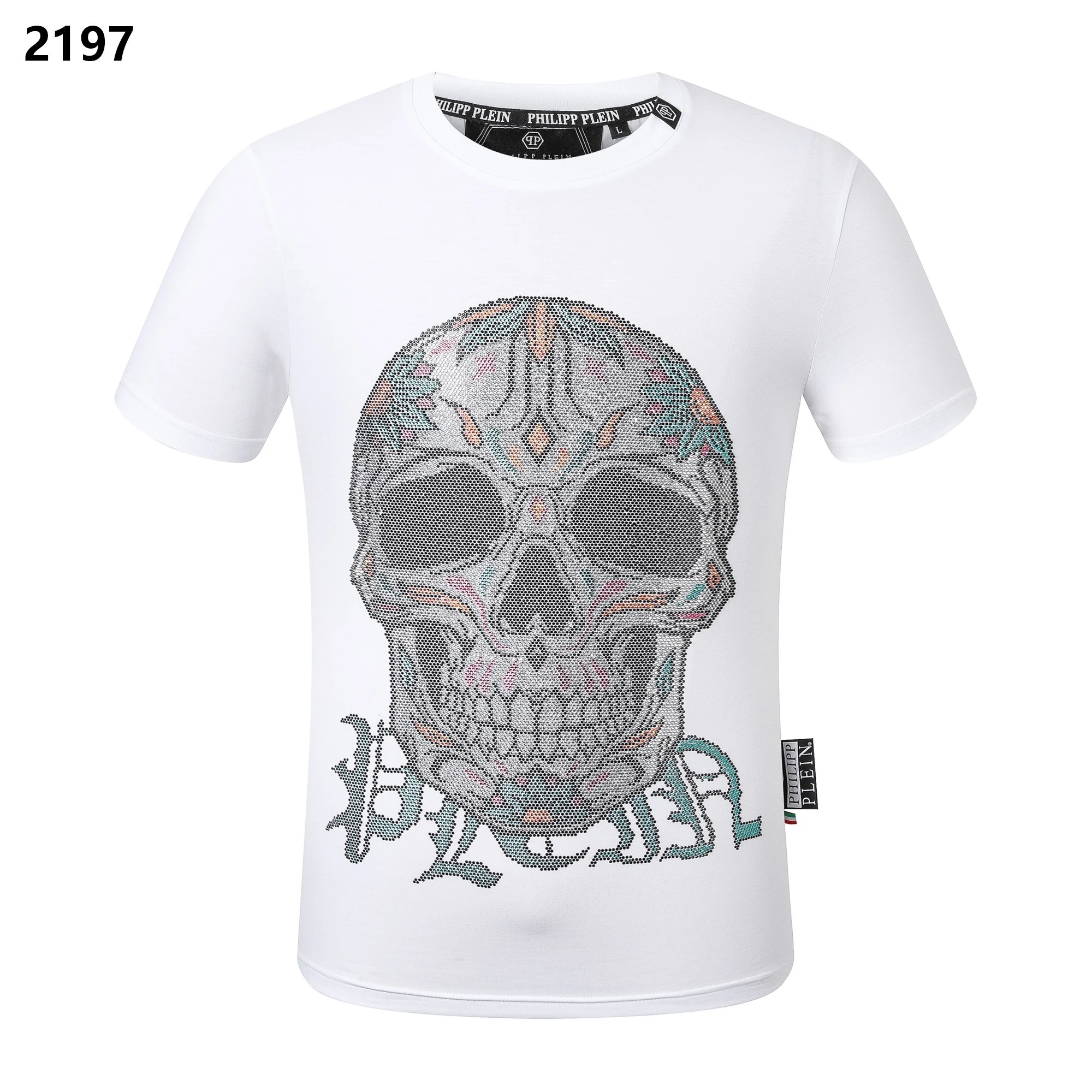 Philipp Plein Skull Colorful Rhinestone Tee White
