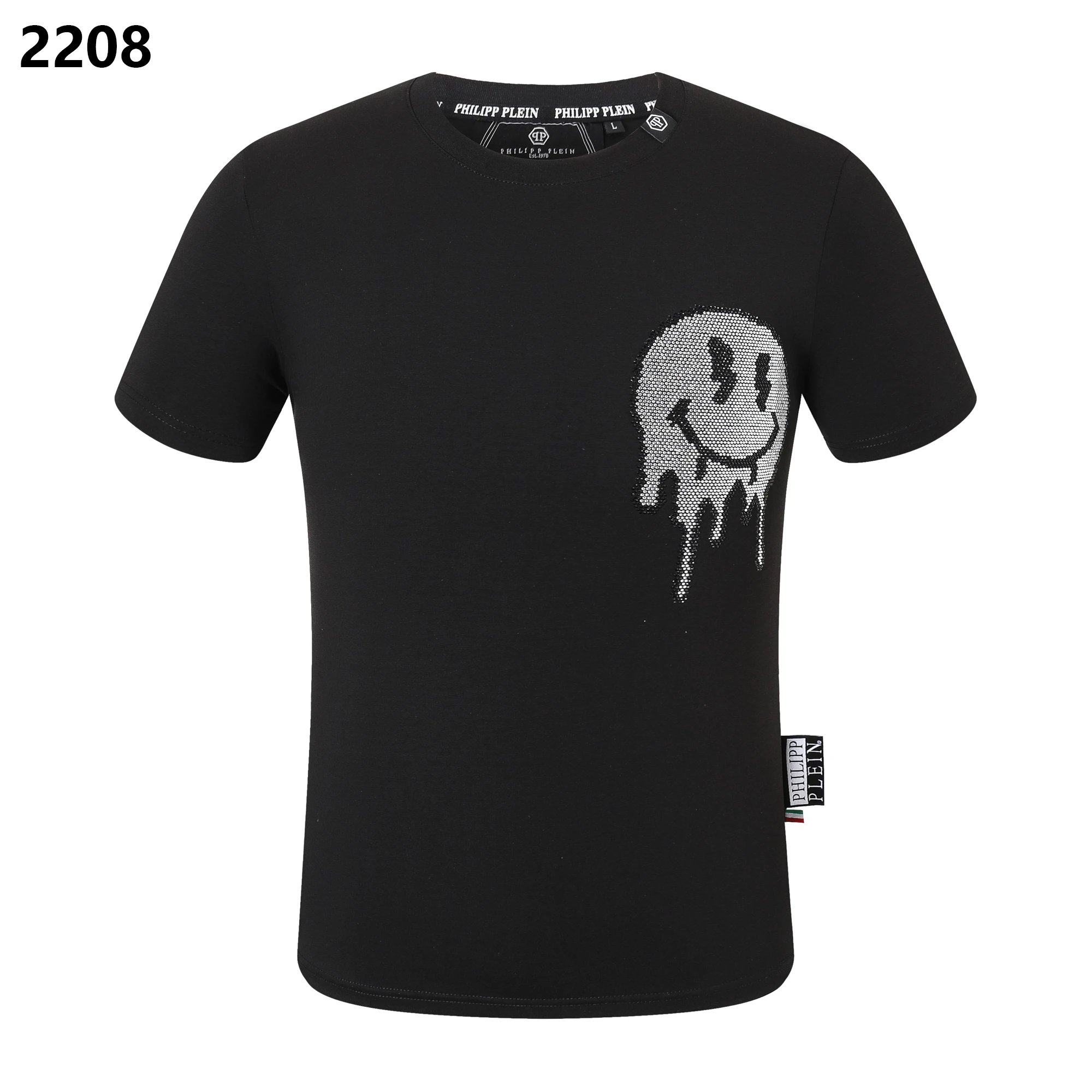 Philipp Plein Smiley Face Rhinestone Crystal T-Shirt Black