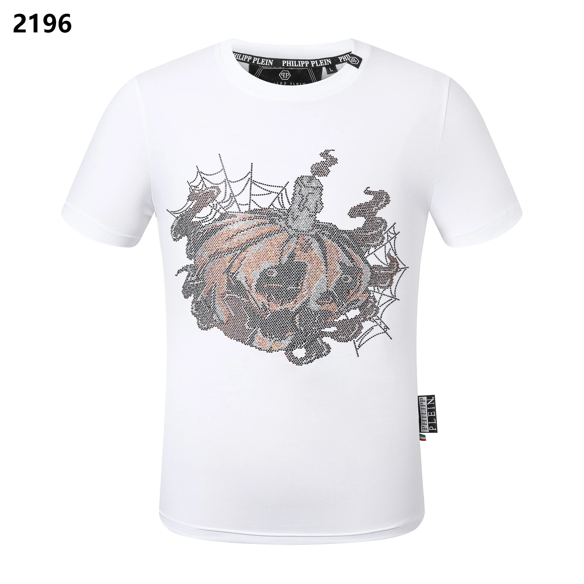Philipp Plein Rose Spiderweb Rhinestone Tee White