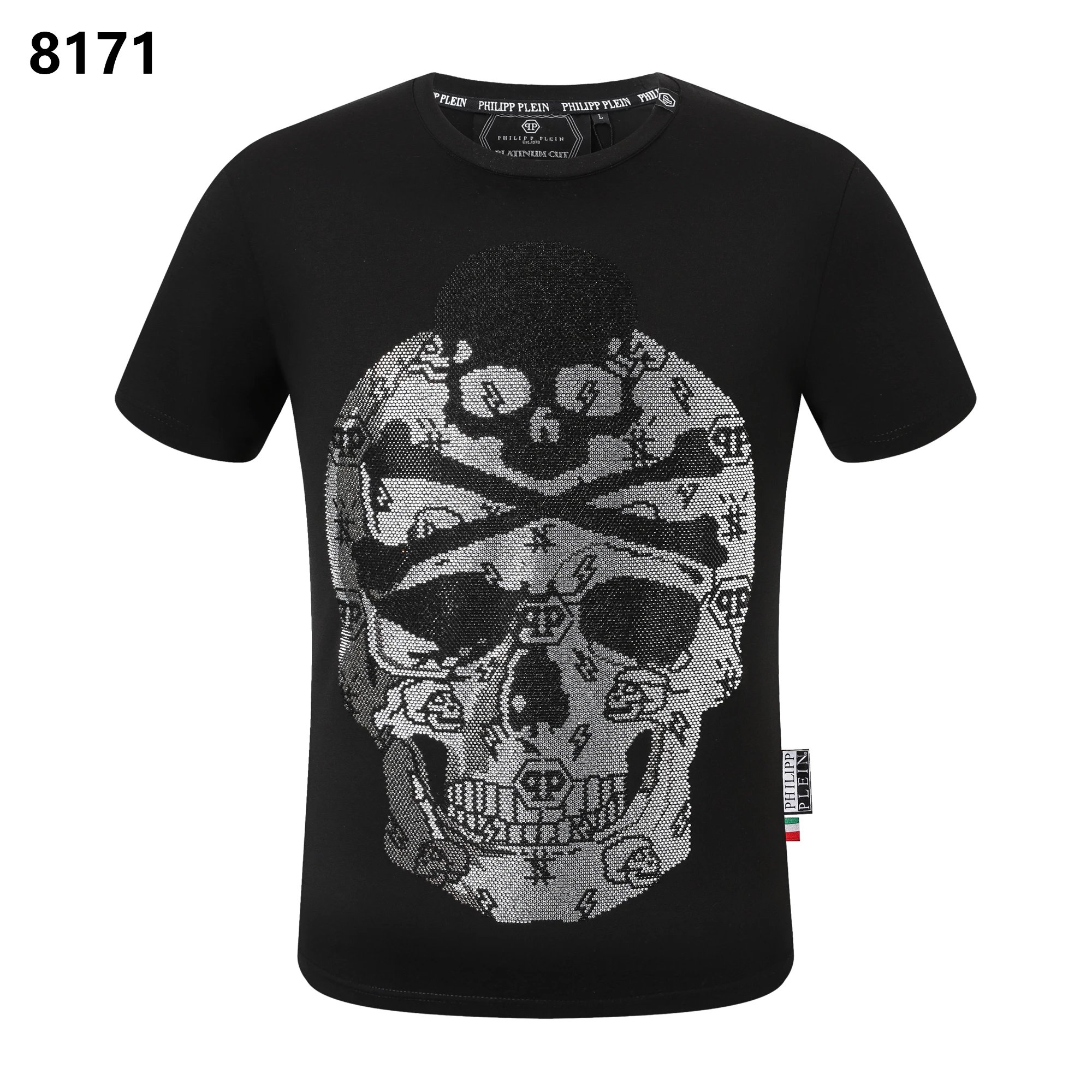 Philipp Plein Crystal Crossbones Monogram Skull Tee Black