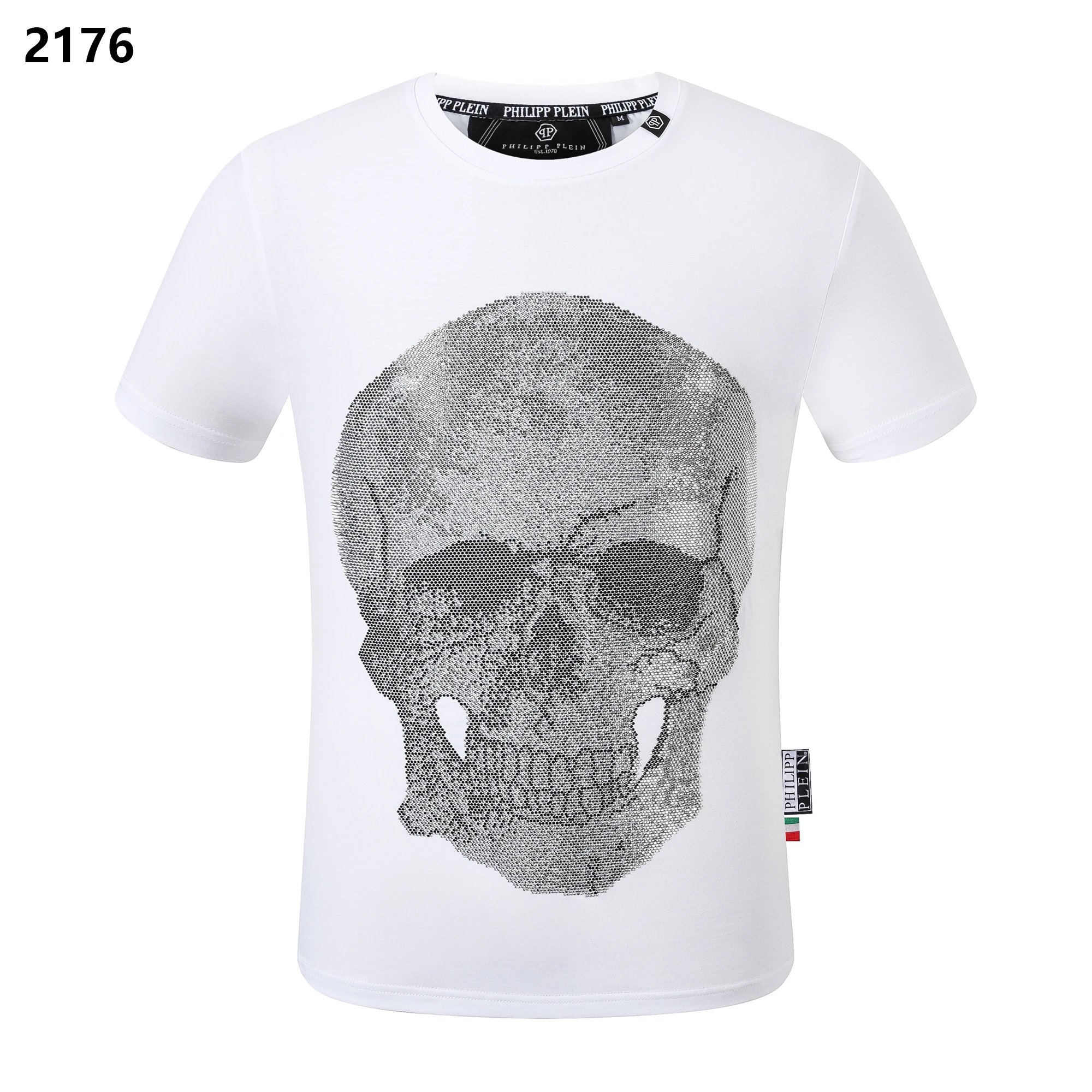 Philipp Plein Crystal Large Skull Rhinestone Tee White