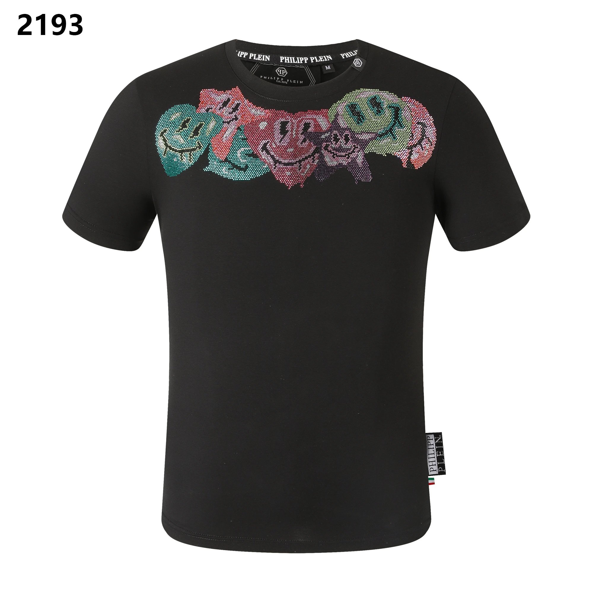 Philipp Plein Multi Skull Row Rhinestone Tee Black