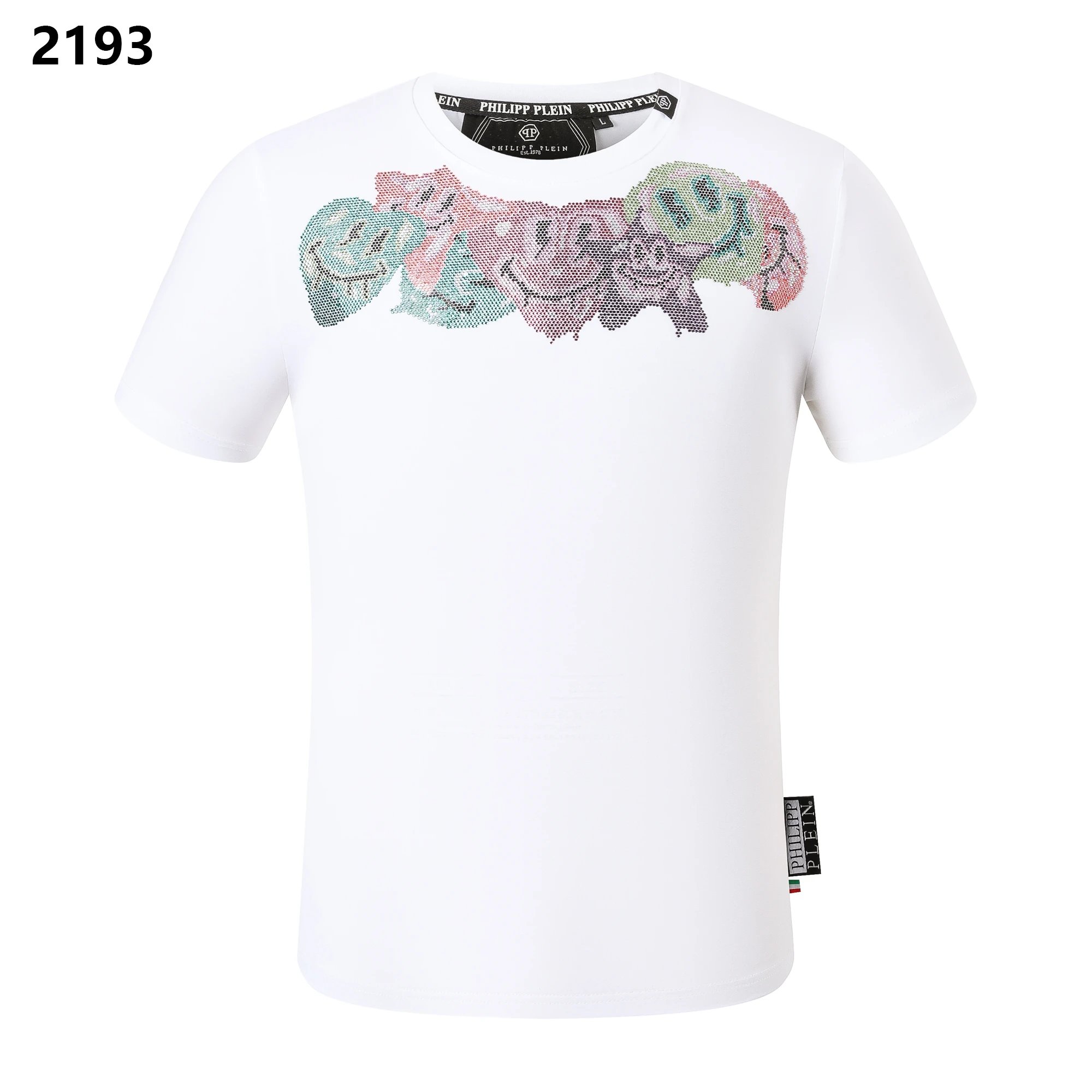 Philipp Plein Multi Skull Row Rhinestone Tee White