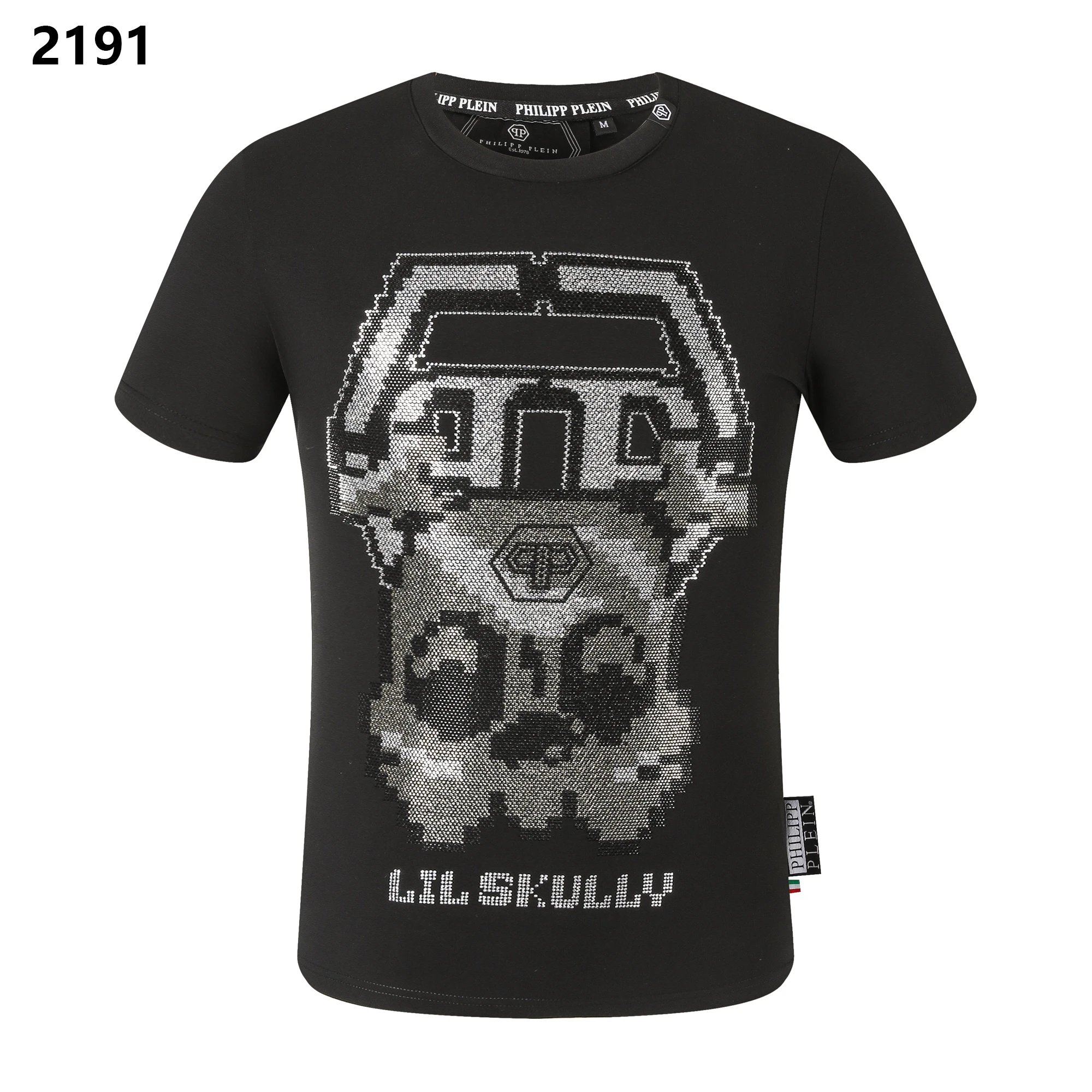 Philipp Plein Lil Skully Pixel Rhinestone Tee Black