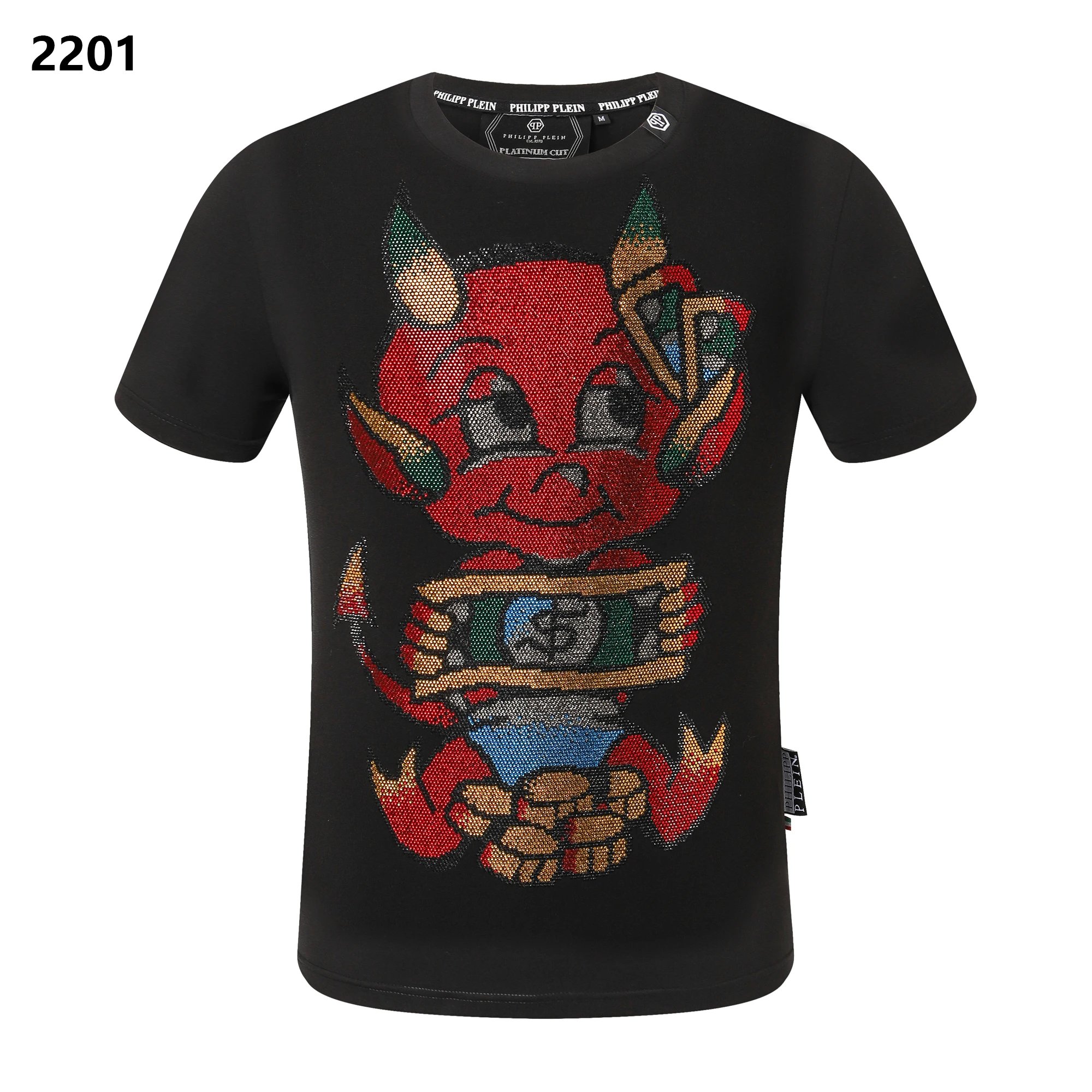 Philipp Plein Devil Boy Rhinestone Crystal T-Shirt Black