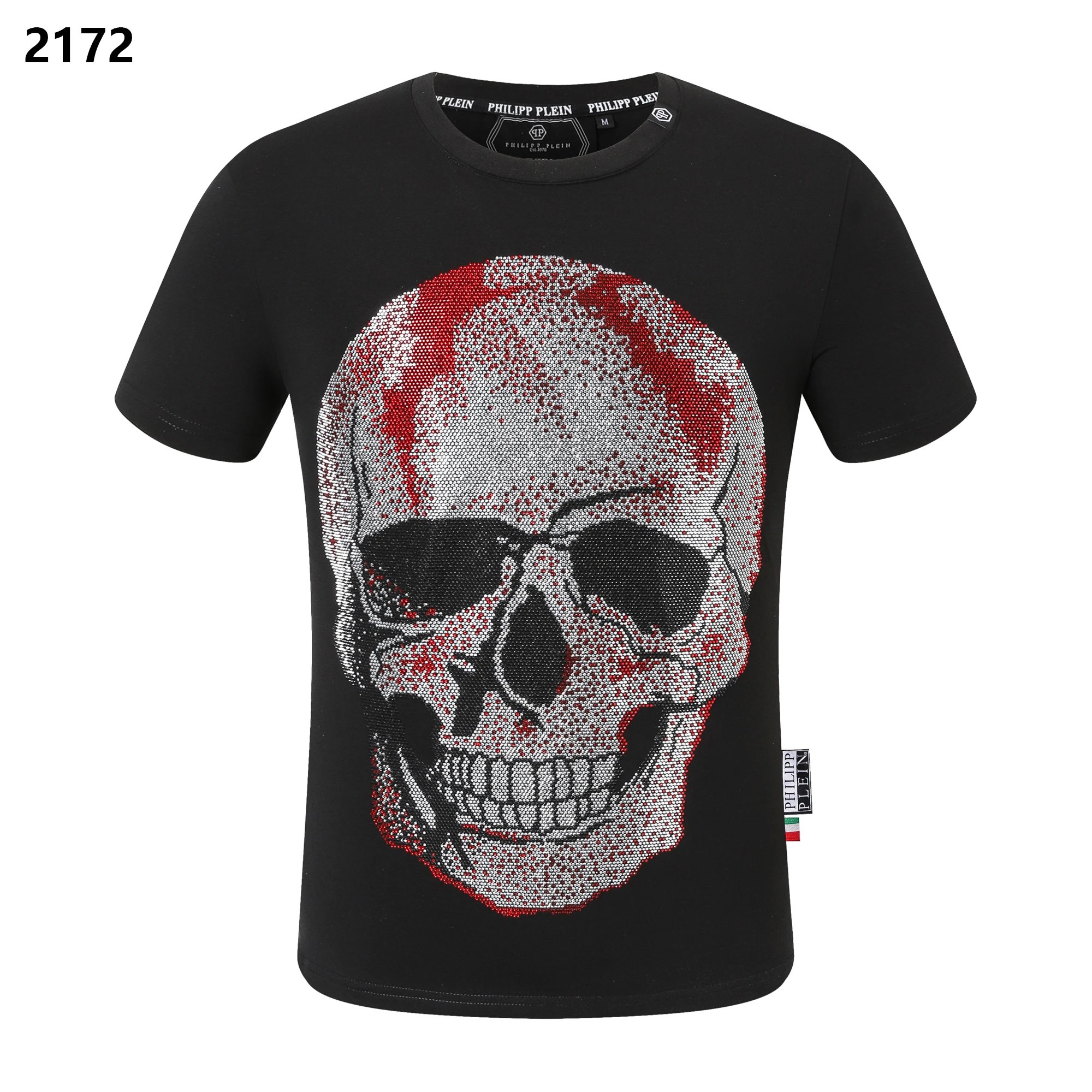 Philipp Plein Crystal Splatter Skull Rhinestone Tee Black