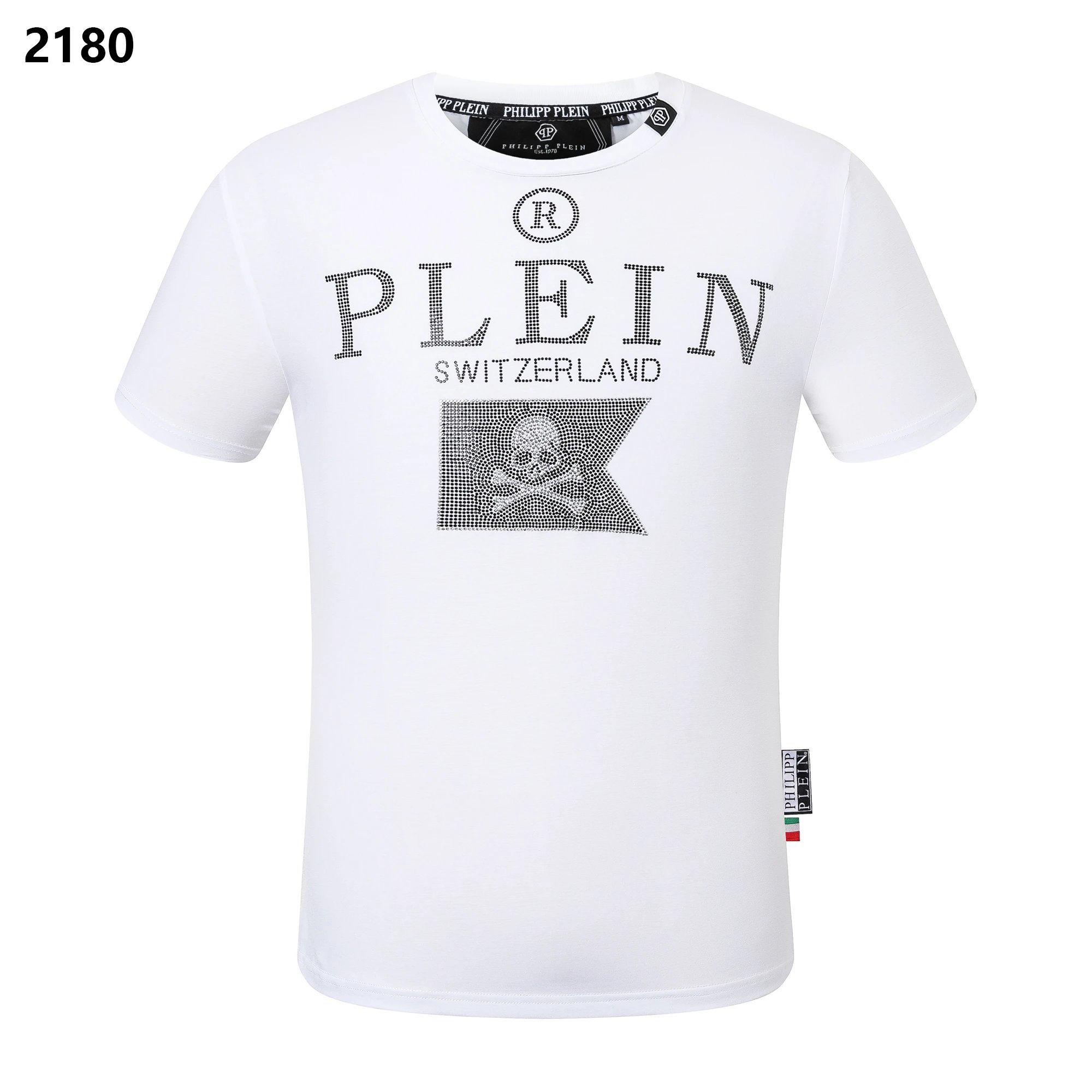 Philipp Plein Switzerland Skull Crossbones Rhinestone Tee White