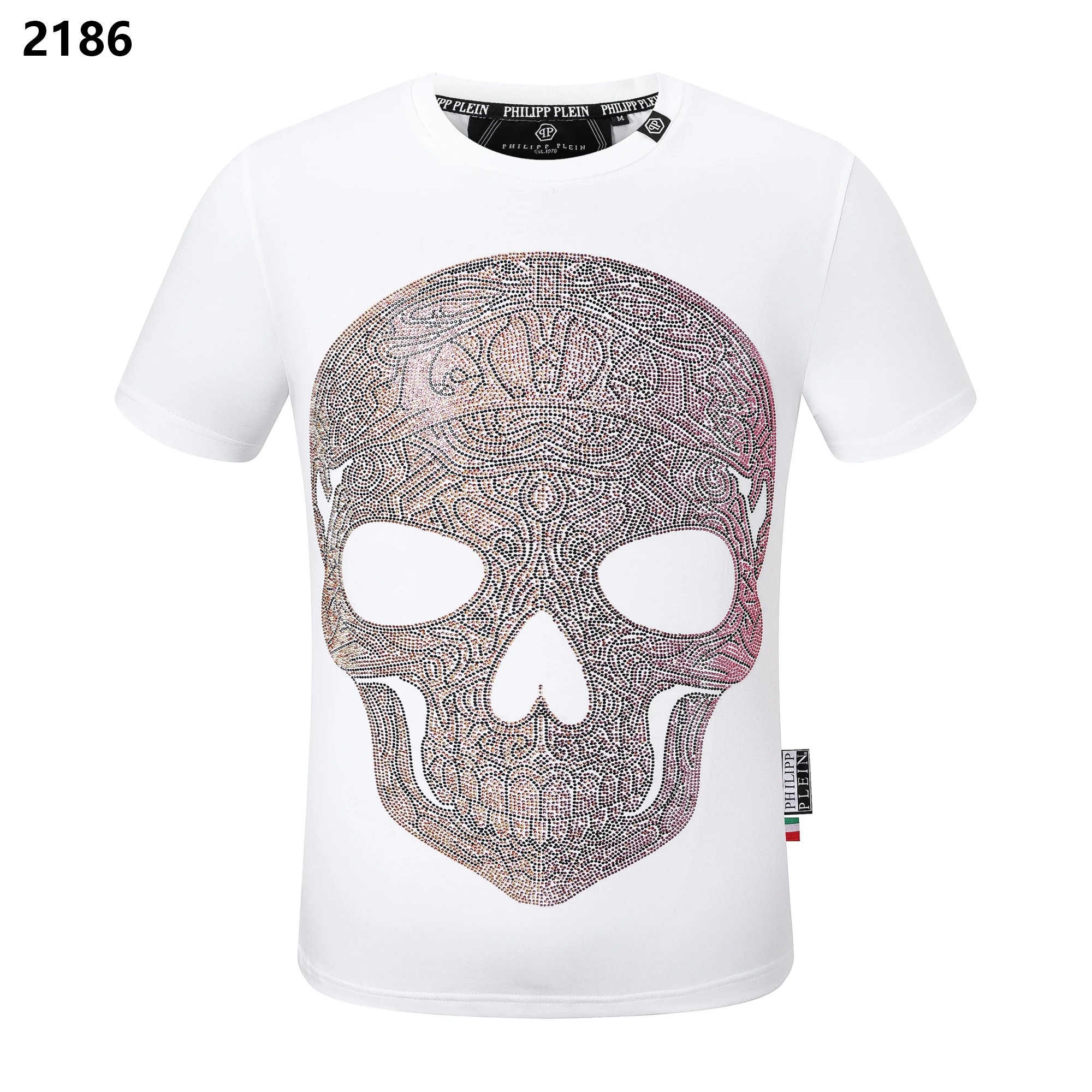 Philipp Plein Crystal Gradient Skull Rhinestone Tee White