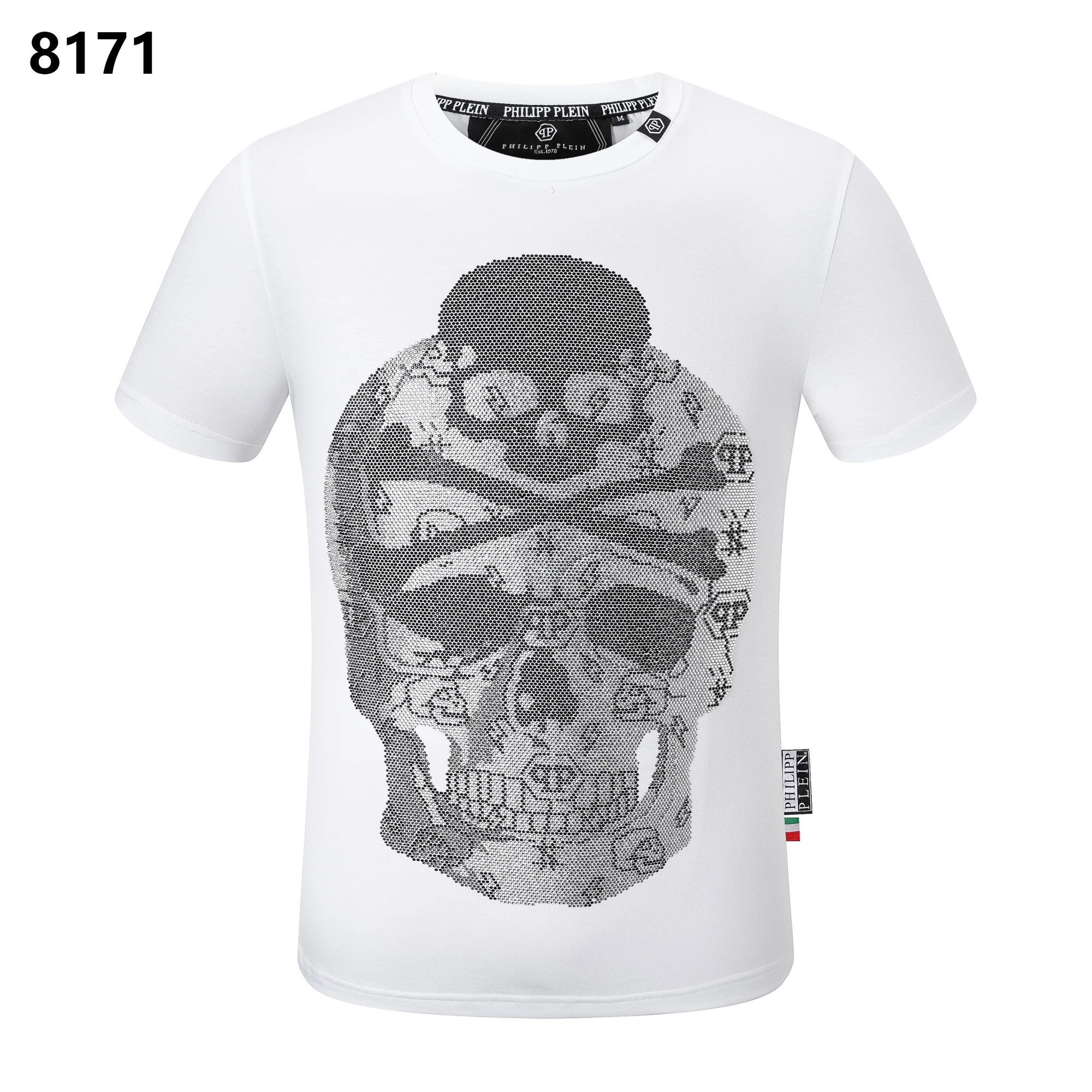 Philipp Plein Crystal Monogram All-Over Skull Tee White