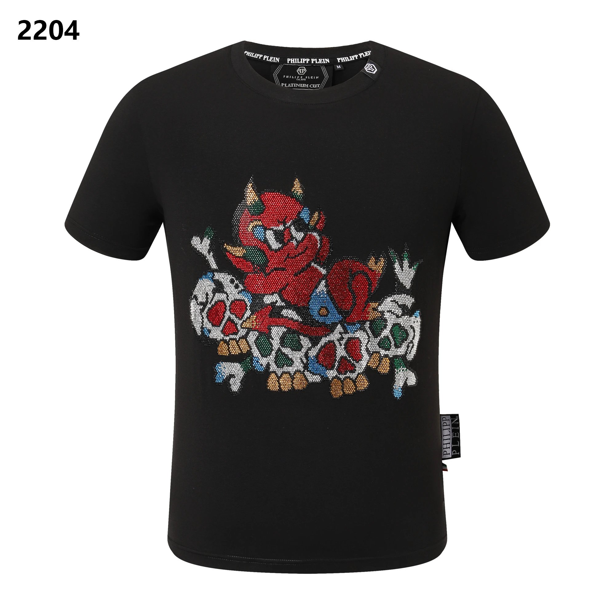 Philipp Plein Devil Skull Rhinestone Crystal T-Shirt Black