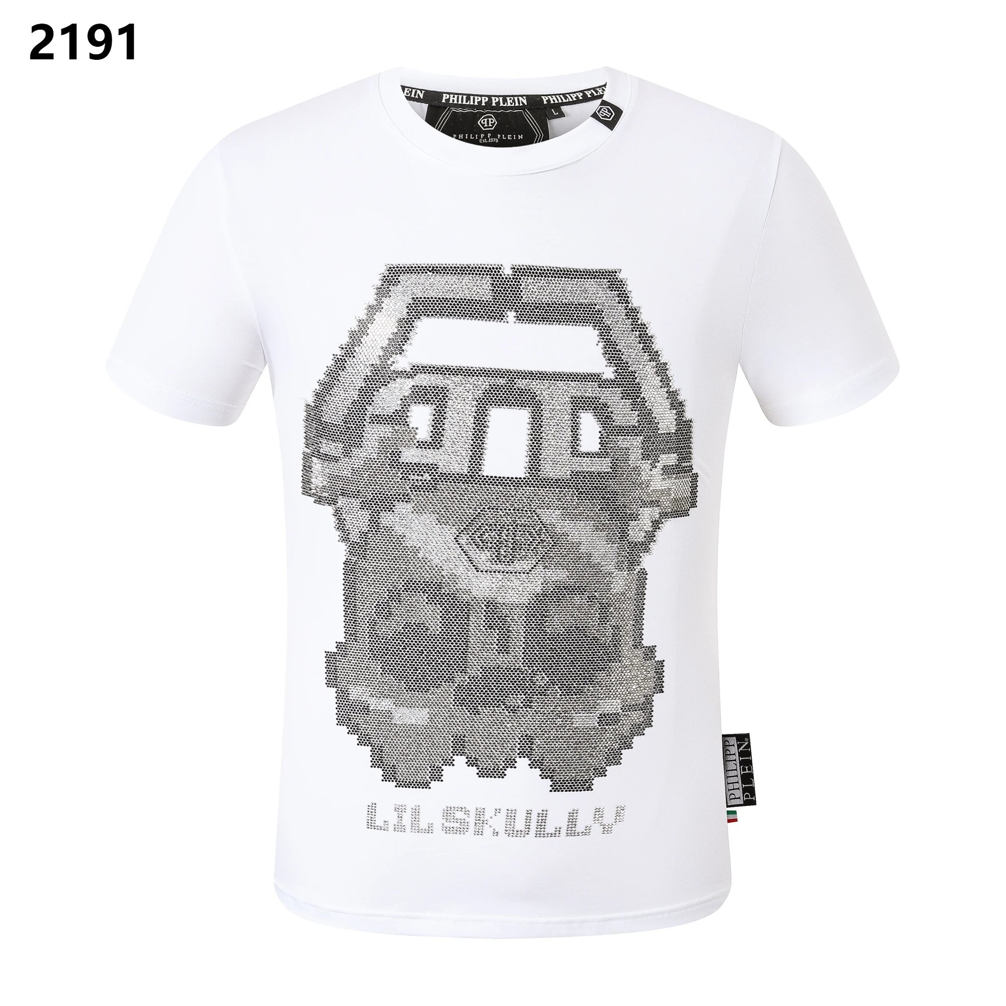 Philipp Plein Lil Skully Pixel Rhinestone Tee White