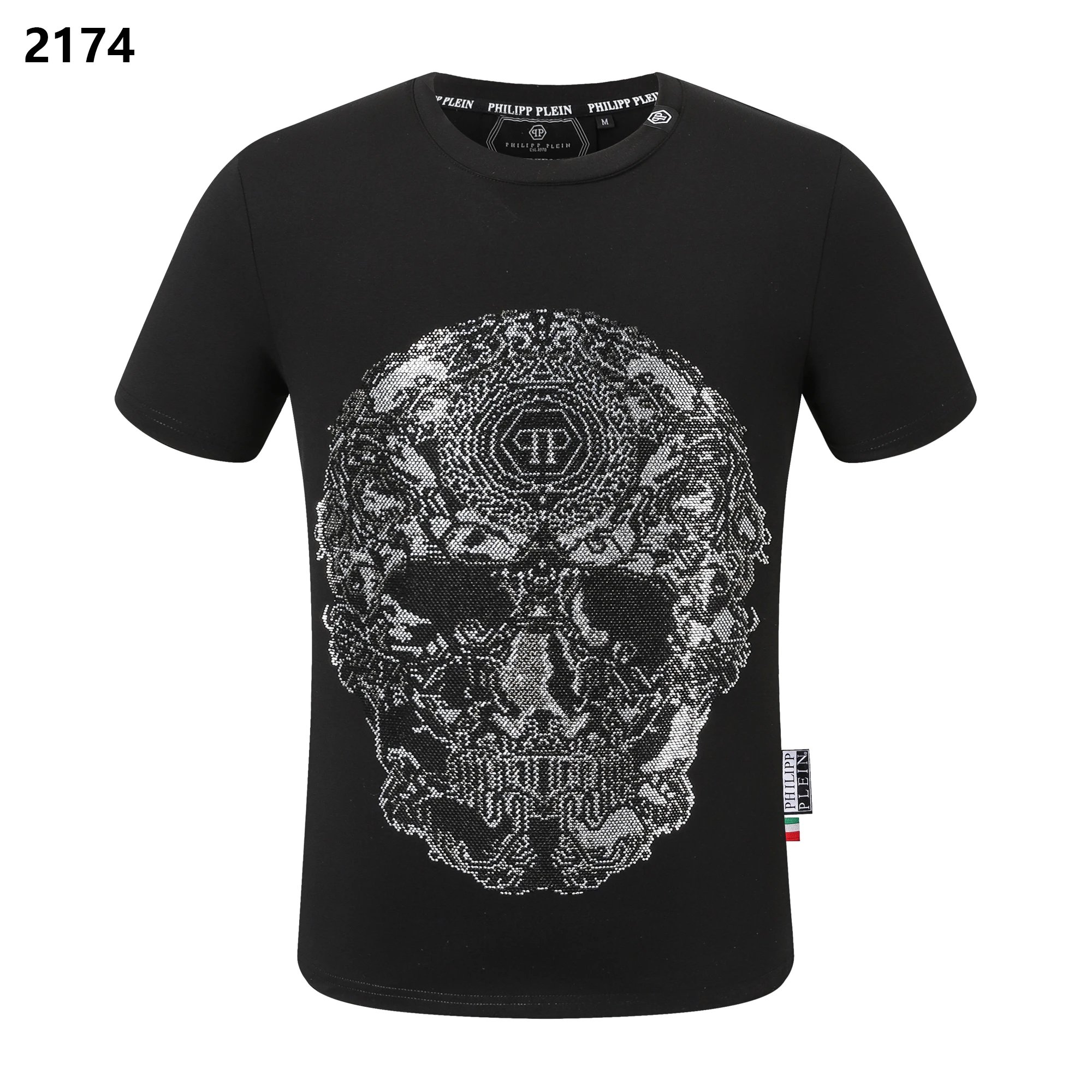 Philipp Plein Crystal Monogram Skull Rhinestone Tee Black