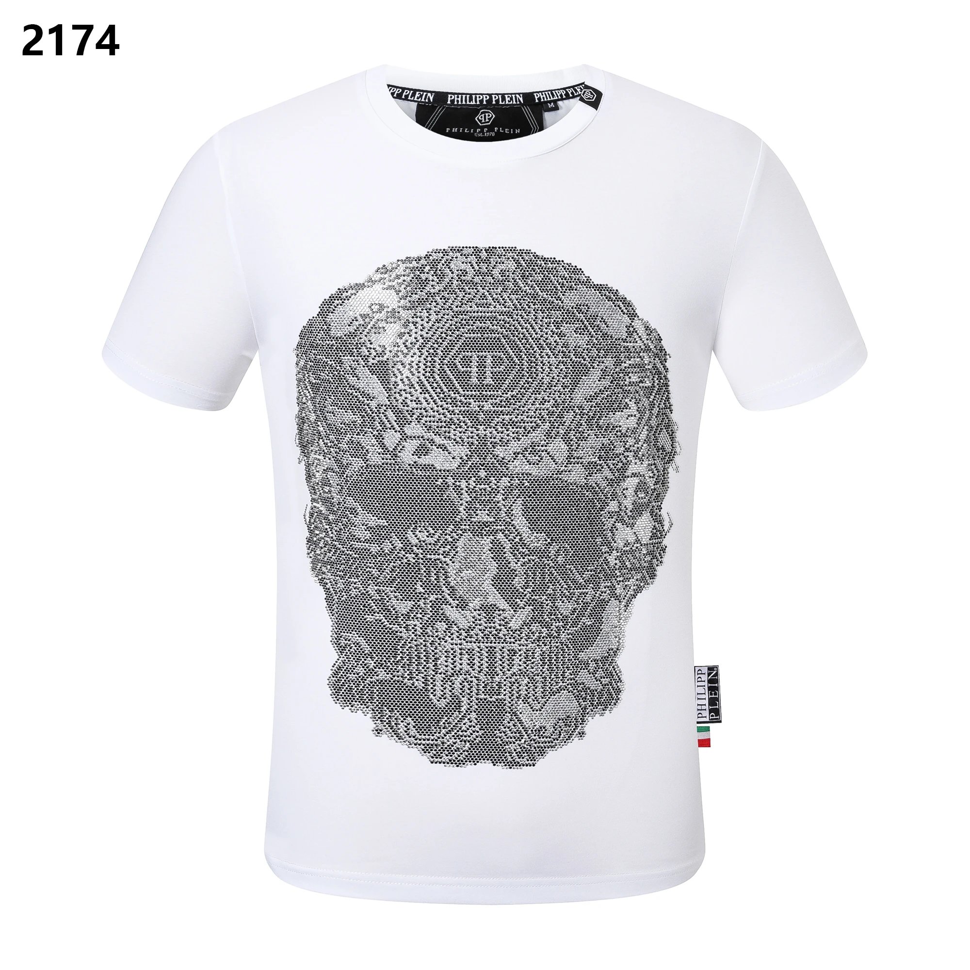 Philipp Plein Crystal Monogram Skull Rhinestone Tee White