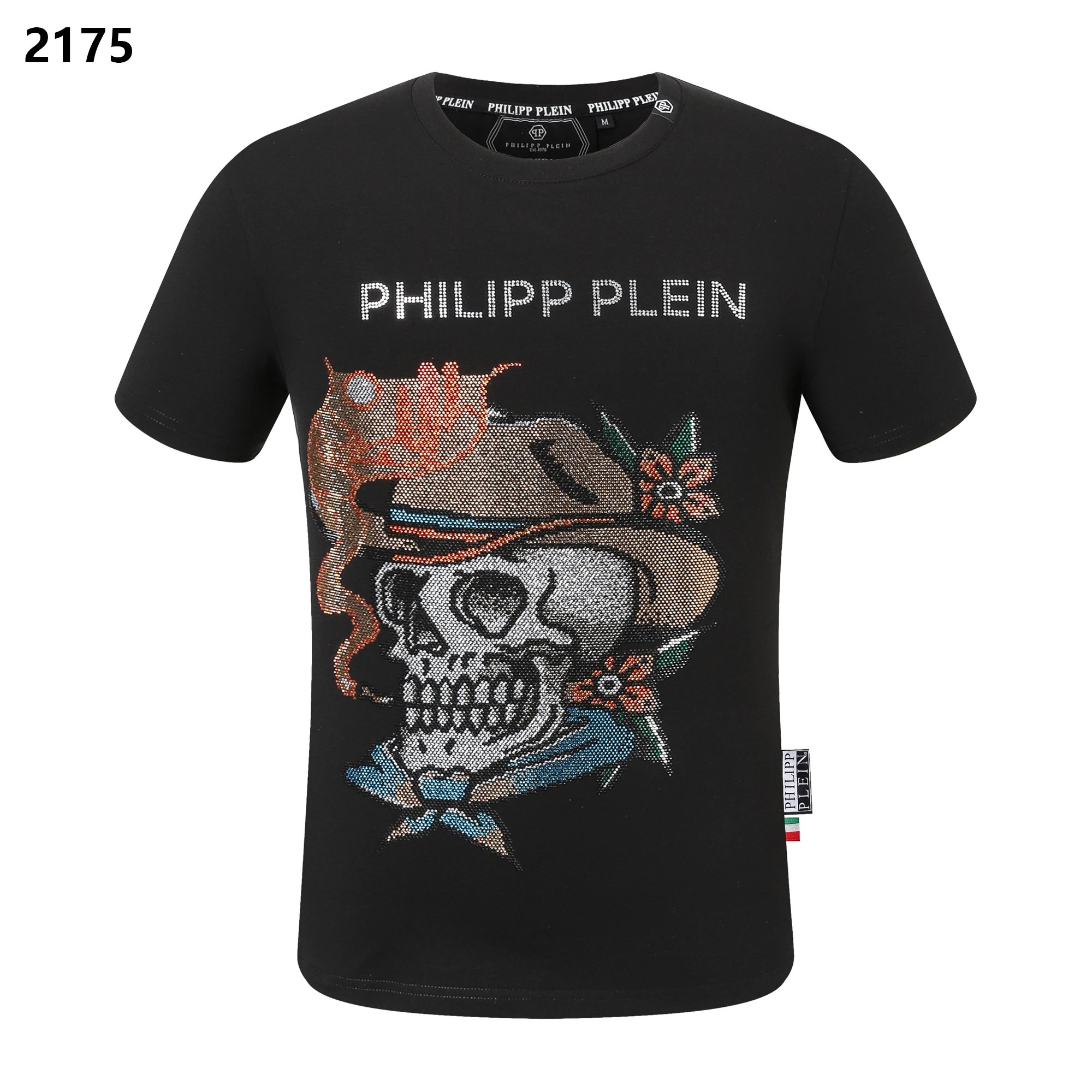 Philipp Plein Crystal Cowboy Skull Rhinestone Tee Black