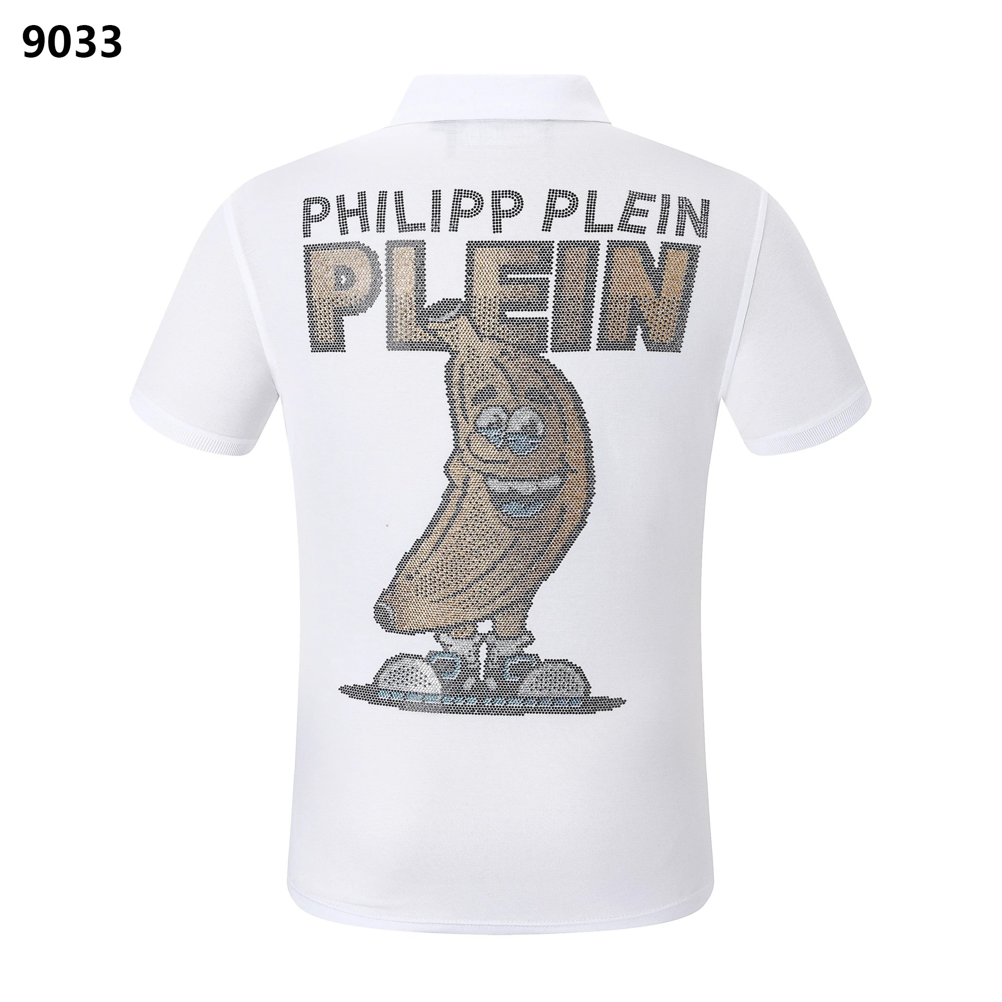 Philipp Plein Cartoon Skull Logo Crystal Polo White
