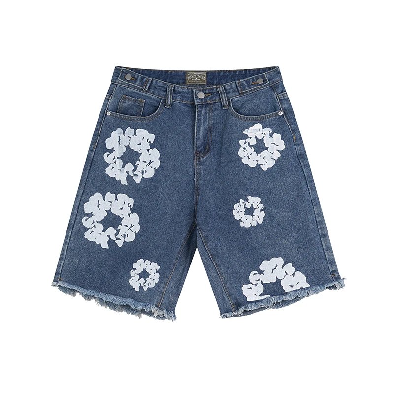 Unbranded Shorts Floral Print Raw-Hem Denim image 3