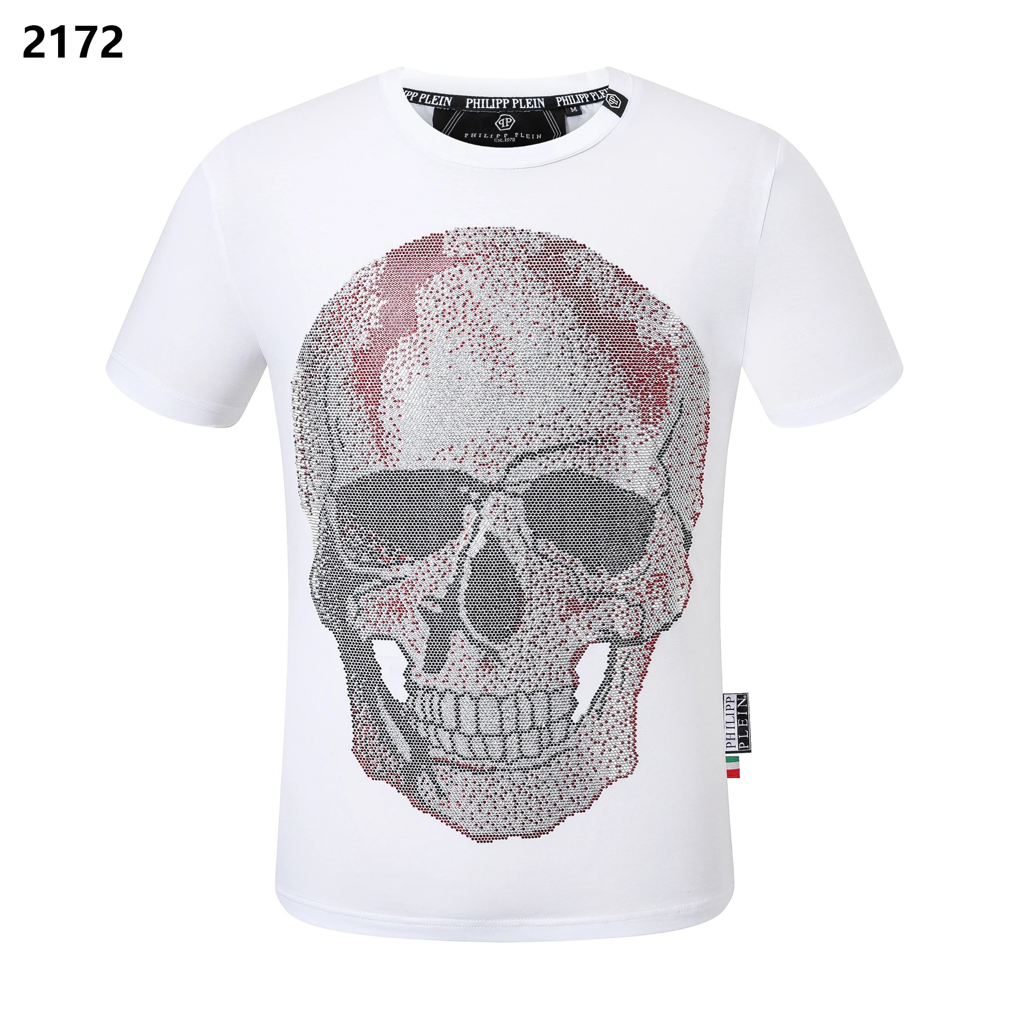 Philipp Plein Crystal Splatter Skull Rhinestone Tee White