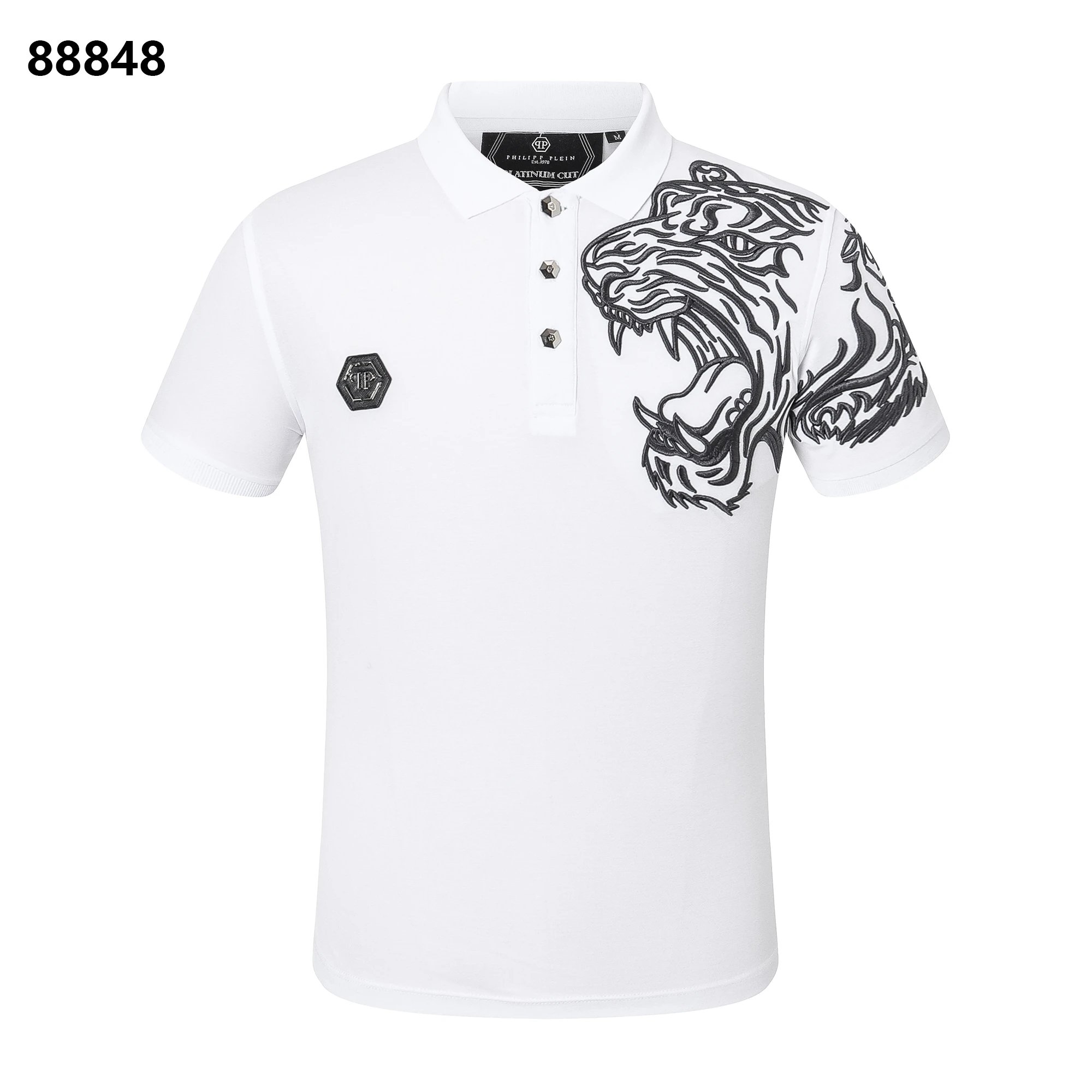 Philipp Plein Tribal Tiger Embroidered Polo White