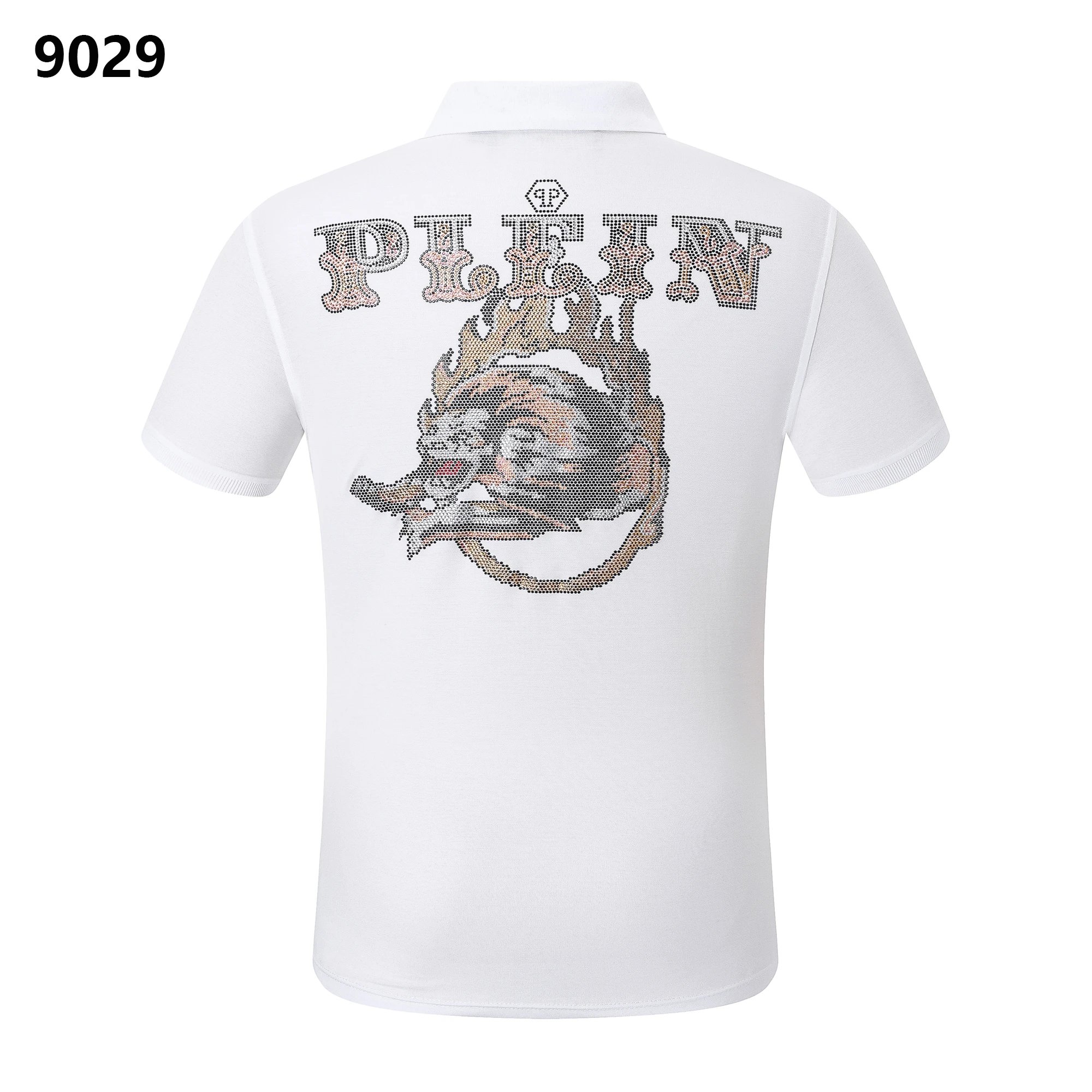 Philipp Plein Tiger Crown Rhinestone Crystal Polo Shirt White